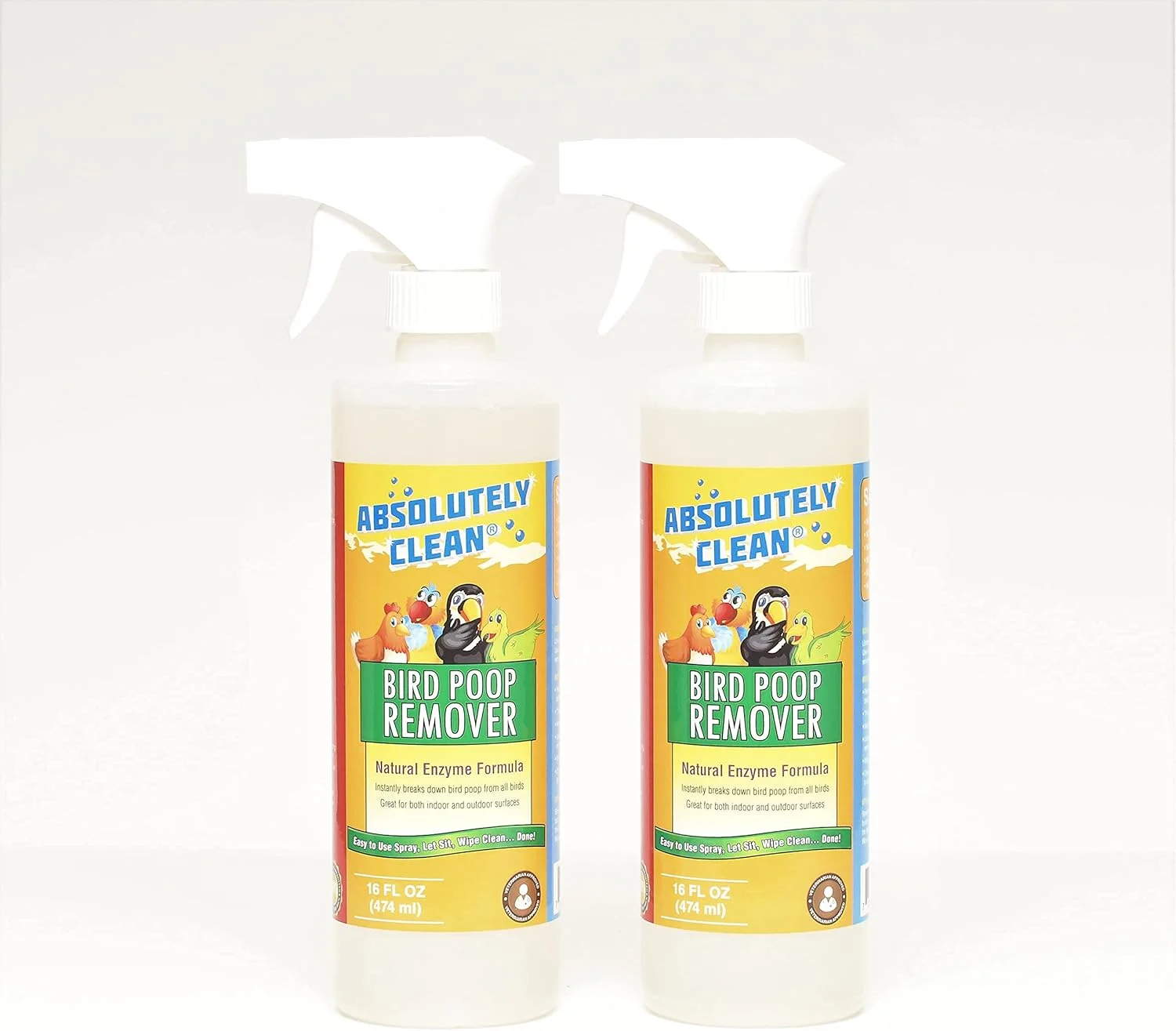 محلول پاک کننده قوی فضله پرندگان Absolutely Clean - فقط اسپری و پاک کنید - به طور ایمن و آسان فضله پرندگان را پاک می کند - قابل استفاده در داخل و خارج از منزل - ساخت آمریکا (بطری اسپری 473 میلی لیتری، بسته 2 عددی - 20% صرفه جویی)
