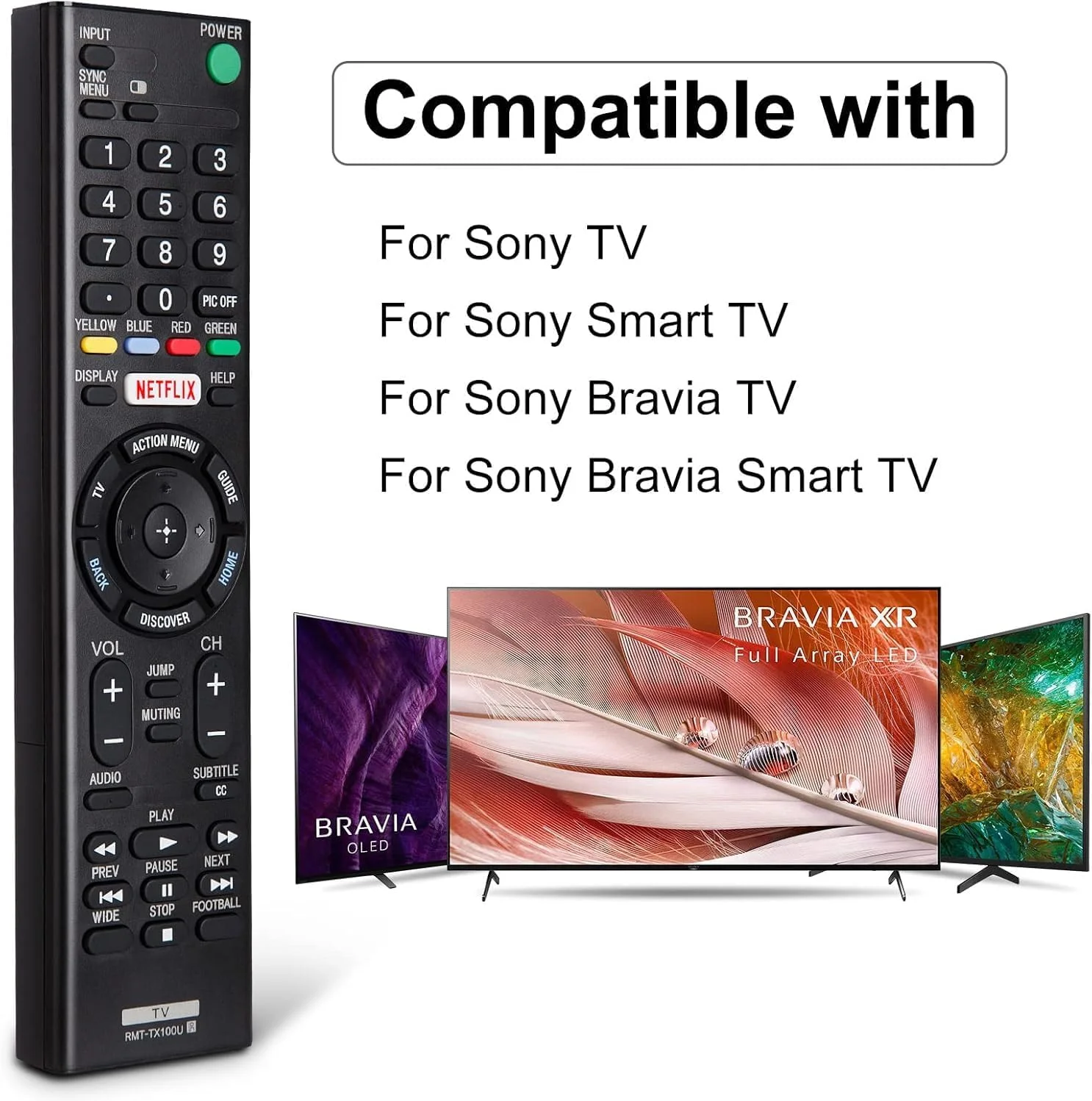 ریموت کنترل یونیورسال برای تلویزیون های سونی، جایگزین برای تمام ریموت های تلویزیون های هوشمند LCD LED HD براویا سونی، با دکمه های یوتیوب، سه بعدی و نتفلیکس