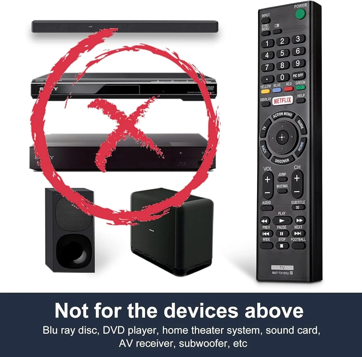 ریموت کنترل یونیورسال برای تلویزیون های سونی، جایگزین برای تمام ریموت های تلویزیون های هوشمند LCD LED HD براویا سونی، با دکمه های یوتیوب، سه بعدی و نتفلیکس
