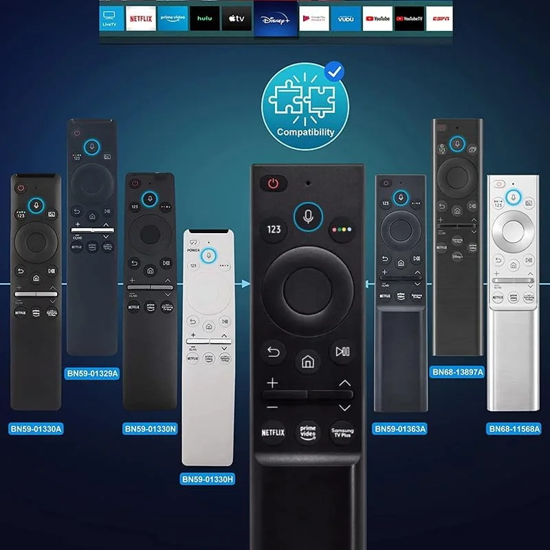 ریموت کنترل جهانی جایگزین برای تلویزیون هوشمند سامسونگ با قابلیت صوتی، سازگار با سری TU8000، TU8300، RU9000، Q60T، Q70T، Q80T، سنسور فاصله 15 متری