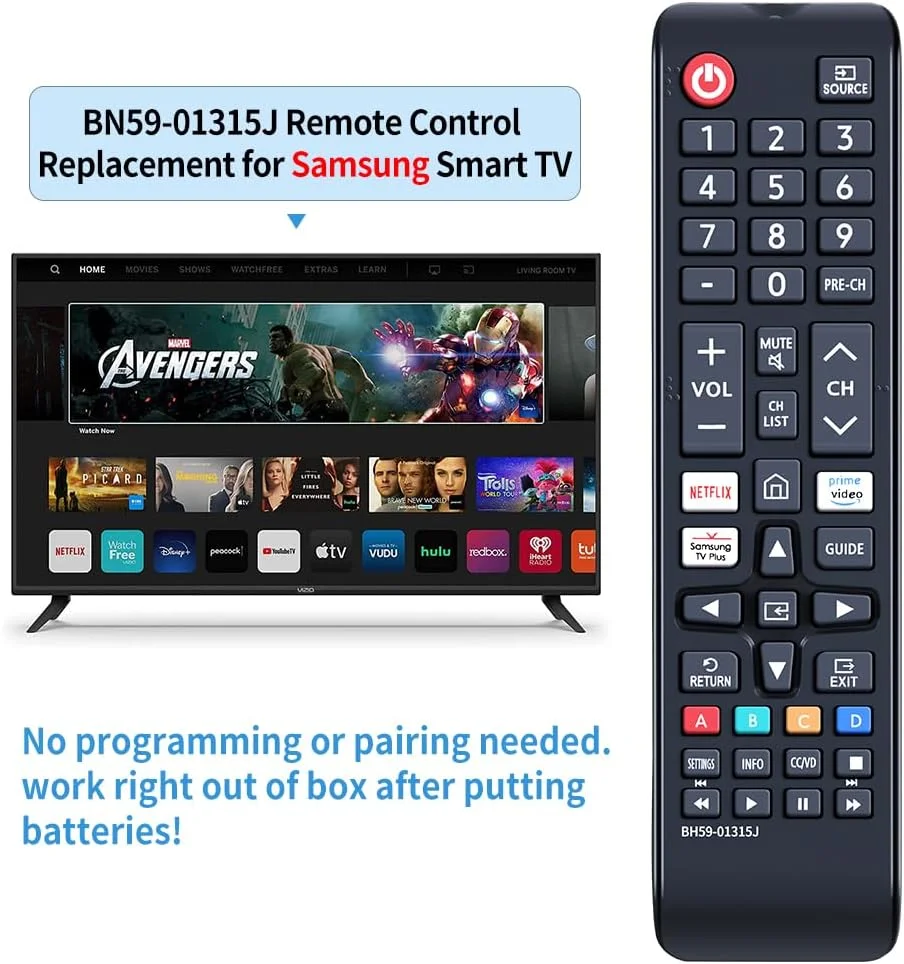 ریموت کنترل یونیورسال برای تلویزیون های هوشمند سامسونگ، ریموت جایگزین سازگار با تمام تلویزیون های هوشمند ال سی دی، ال ای دی، منحنی، فریم، خورشیدی، اچ دی تی وی سه بعدی سامسونگ مدل های BN59-01315J و BN59-01199F