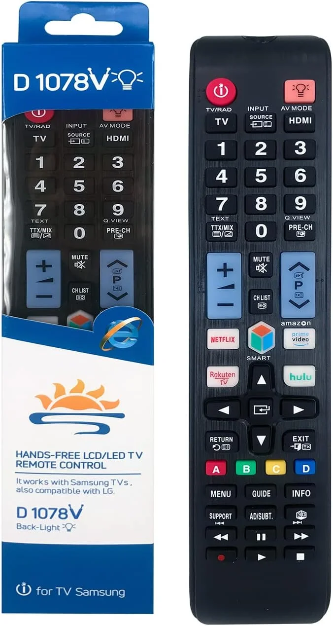 ریموت کنترل یونیورسال برای تلویزیون های هوشمند سامسونگ، جایگزین ریموت تلویزیون های HDTV 4K UHD Curved QLED و سایر تلویزیون ها با 4 کلید میانبر BN59-01315B (بدون صدا)