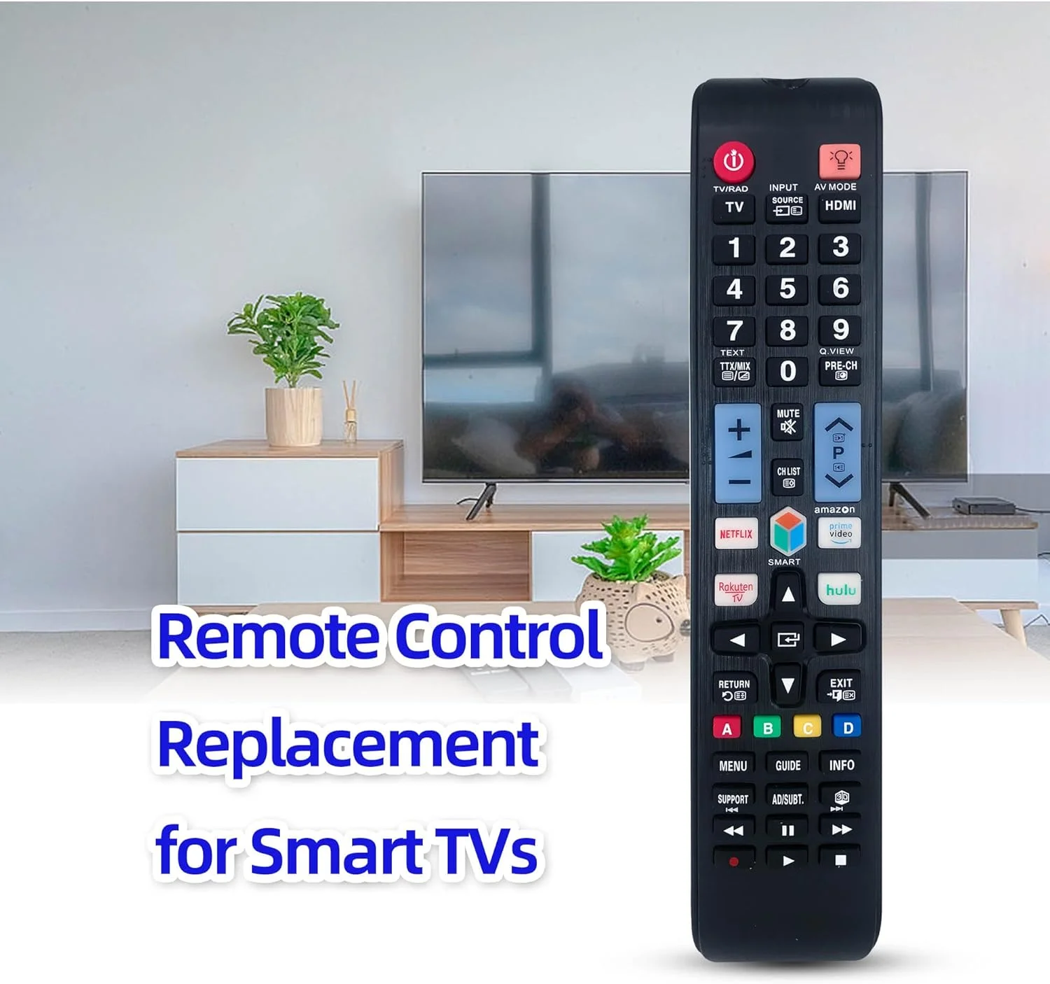 ریموت کنترل یونیورسال برای تلویزیون های هوشمند سامسونگ، جایگزین ریموت تلویزیون های HDTV 4K UHD Curved QLED و سایر تلویزیون ها با 4 کلید میانبر BN59-01315B (بدون صدا)