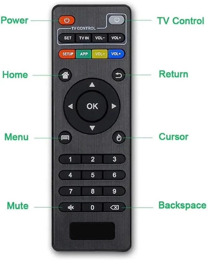 ریموت کنترل یونیورسال MT مدل 2025، مناسب برای اندروید باکس و ست آپ باکس (شامل 2 عدد باتری AAA)، مشکی