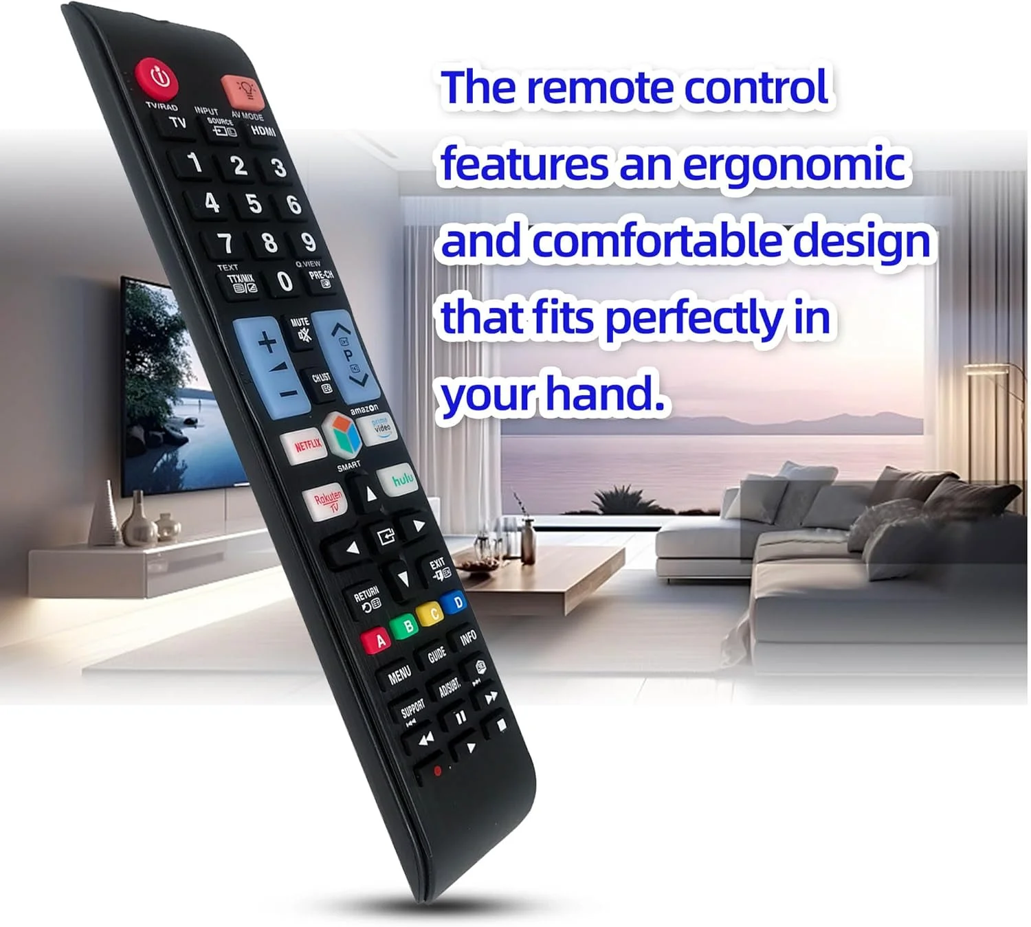 ریموت کنترل یونیورسال برای تلویزیون های هوشمند سامسونگ، جایگزین ریموت تلویزیون های HDTV 4K UHD Curved QLED و سایر تلویزیون ها با 4 کلید میانبر BN59-01315B (بدون صدا)