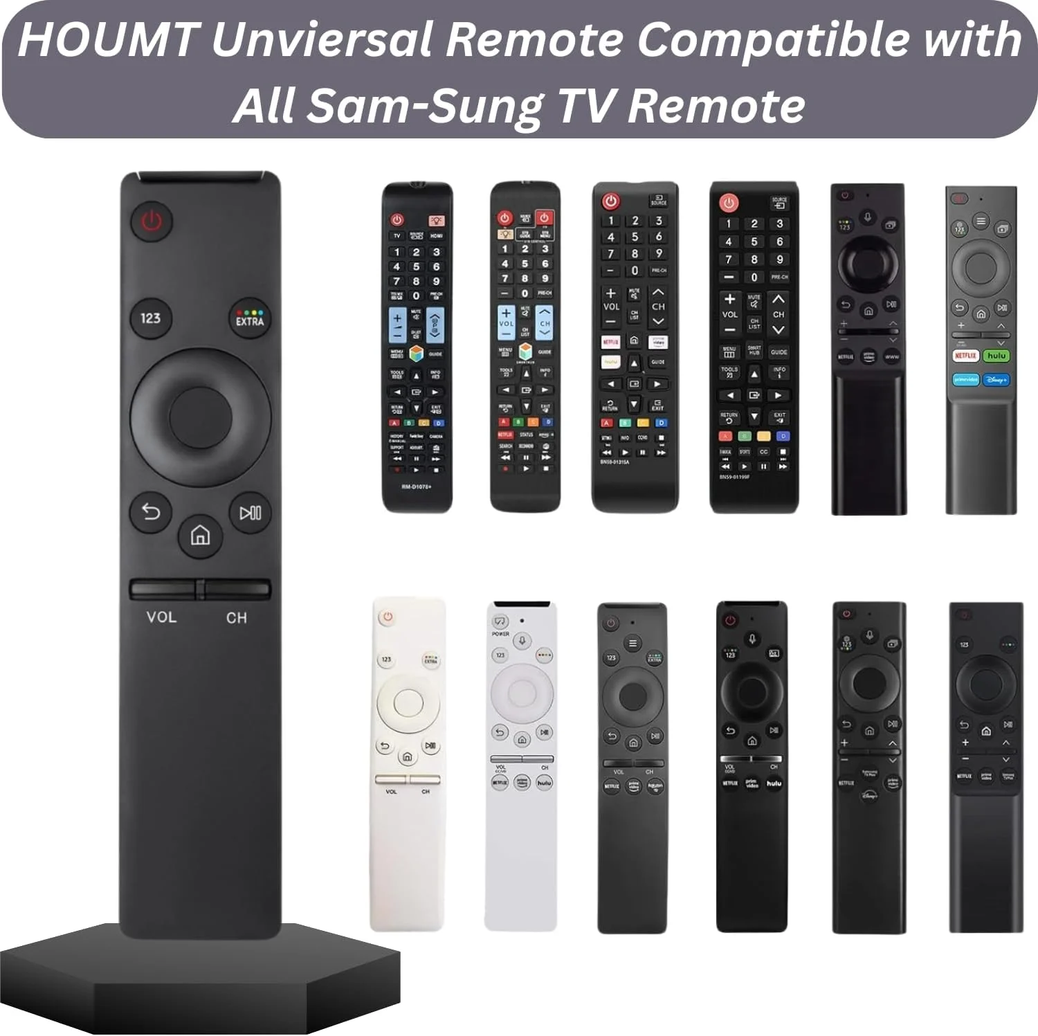 ریموت کنترل جهانی HOUMT سازگار با تلویزیون های سامسونگ، ریموت کنترل جایگزین سازگار با تمام تلویزیون های هوشمند سامسونگ، LED QLED UHD SUHD HDR LCD Frame Curved Solar HDTV 4K 8K 3D