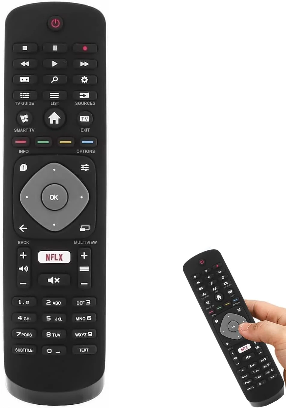 ریموت کنترل جایگزین T Tersely برای تلویزیون هوشمند فیلیپس - سازگار با سری های 32PHT5102/50PUT6103/55PUS7355/43PUS8505 و بیشتر با دکمه نتفلیکس، مدل HOF16H303GPD24