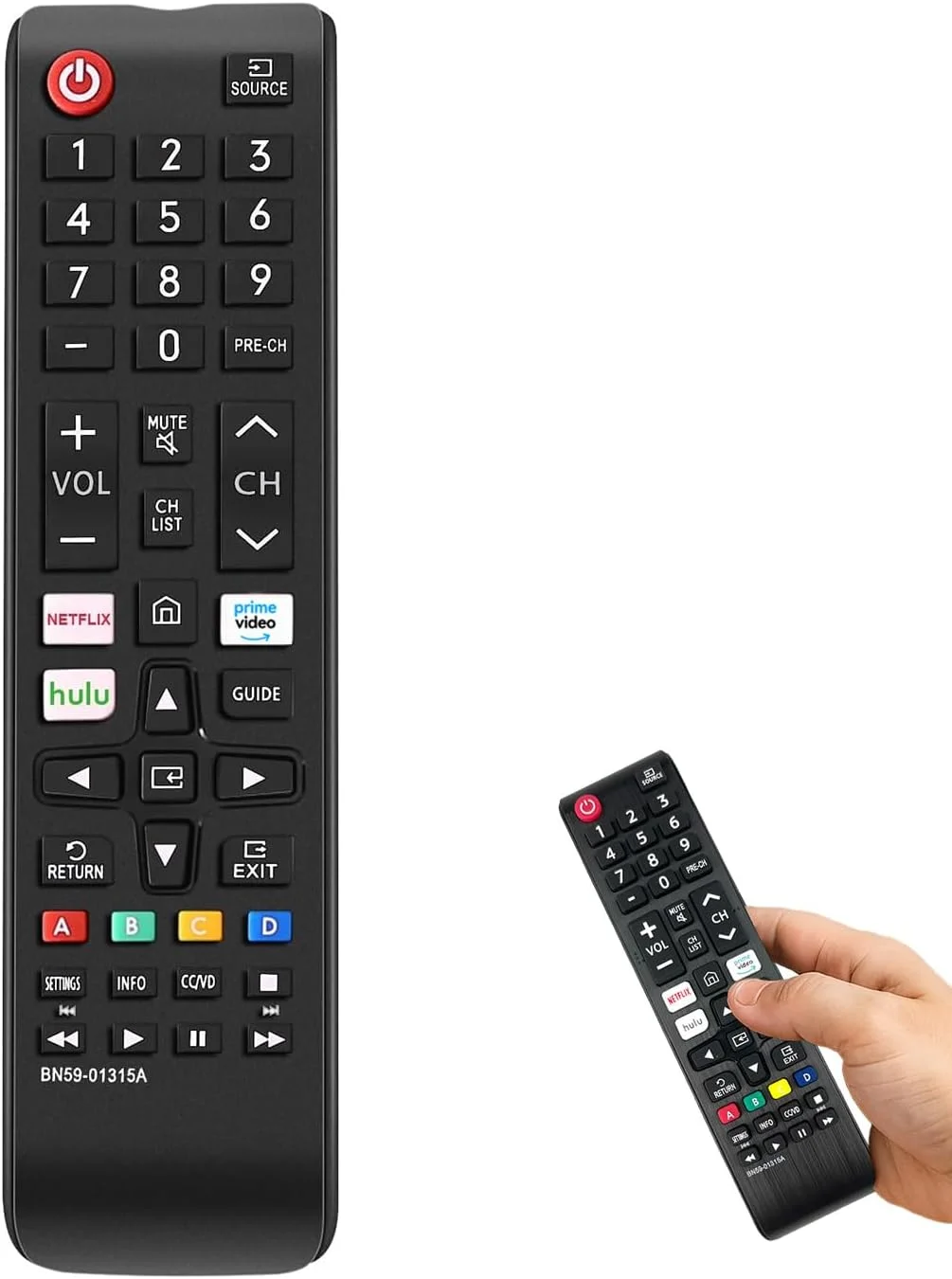 ریموت کنترل جهانی T Tersely سازگار با تلویزیون های هوشمند سامسونگ/LED/LCD/HDTV/4K UHD/سری 3D (TU7000/Q60T/Q70T/Q80T/RU8000) - دارای کلیدهای میانبر Netflix/Prime Video، جایگزین BN59-01315J/E/D