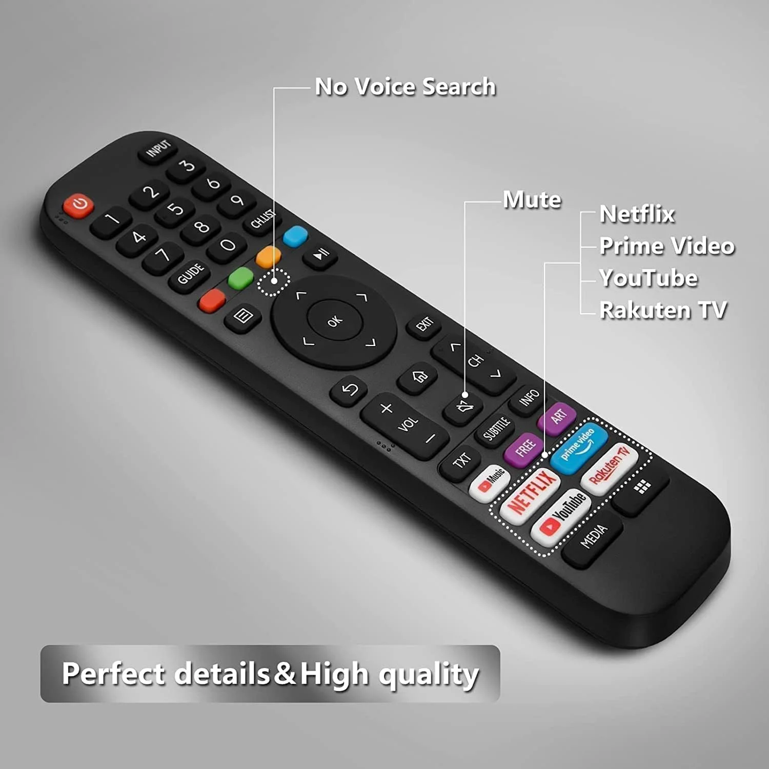 ریموت کنترل هوشمند جهانی تلویزیون، مشکی، سازگار با Hisense VIDAA، دکمه‌های Netflix Prime Video YouTube، دارای راهنمای کانال و کنترل صدا