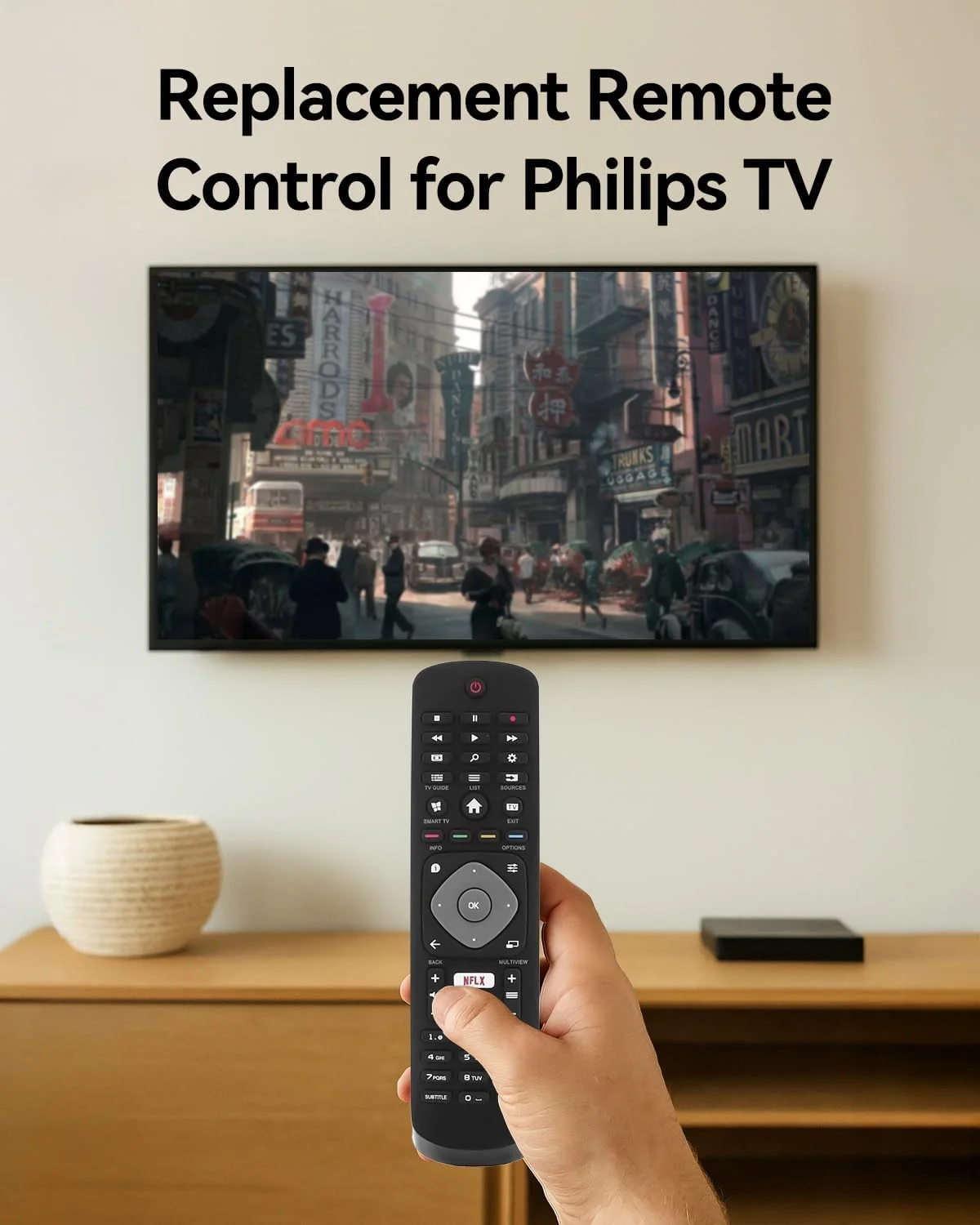 ریموت کنترل جایگزین T Tersely برای تلویزیون هوشمند فیلیپس - سازگار با سری های 32PHT5102/50PUT6103/55PUS7355/43PUS8505 و بیشتر با دکمه نتفلیکس، مدل HOF16H303GPD24