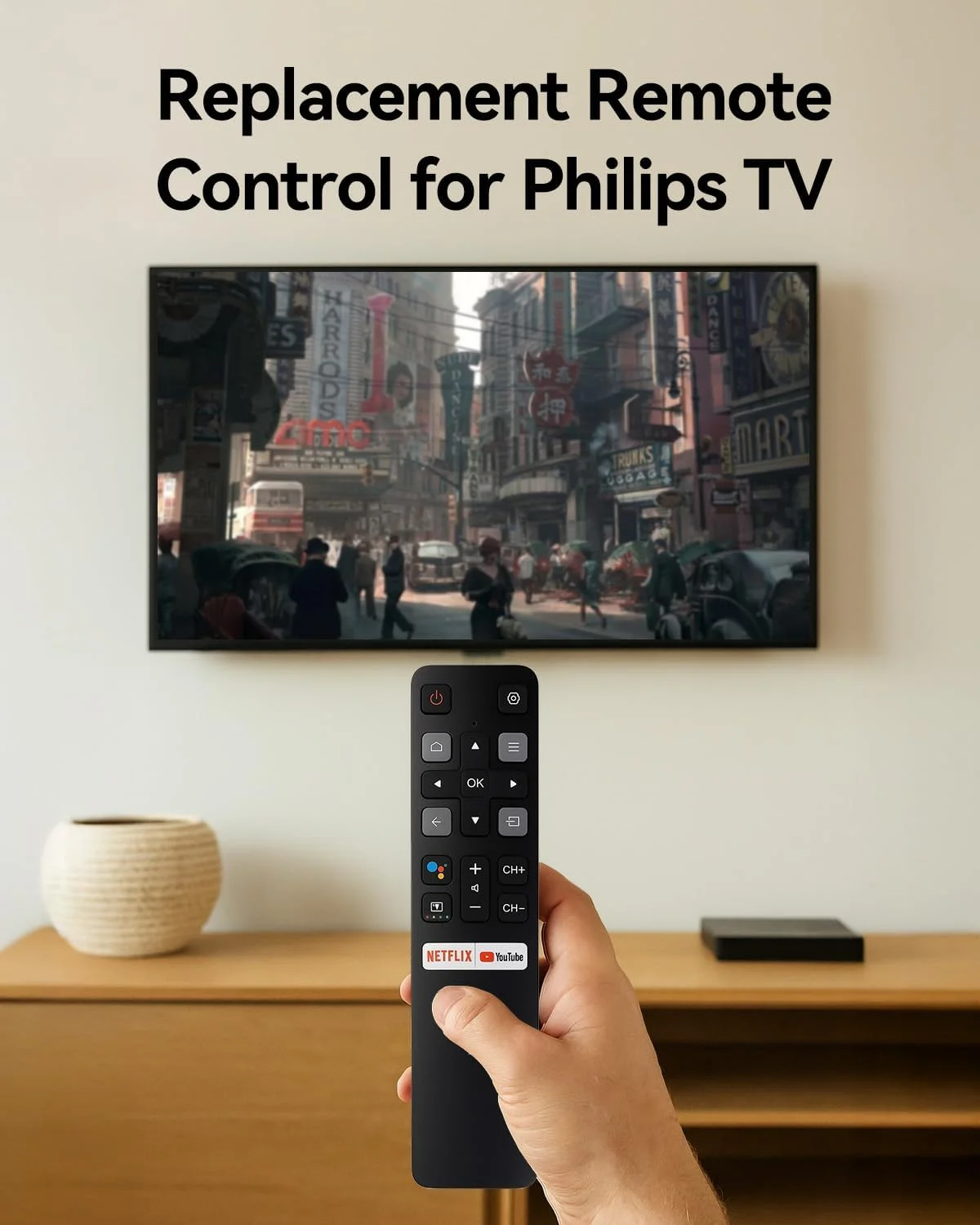 ریموت کنترل جایگزین T Tersely برای تلویزیون TCL با کلیدهای میانبر نتفلیکس - سازگار با مدل های RC802V/FNR1، سری های 32S6500A/65P8S/55P8S/65EP680