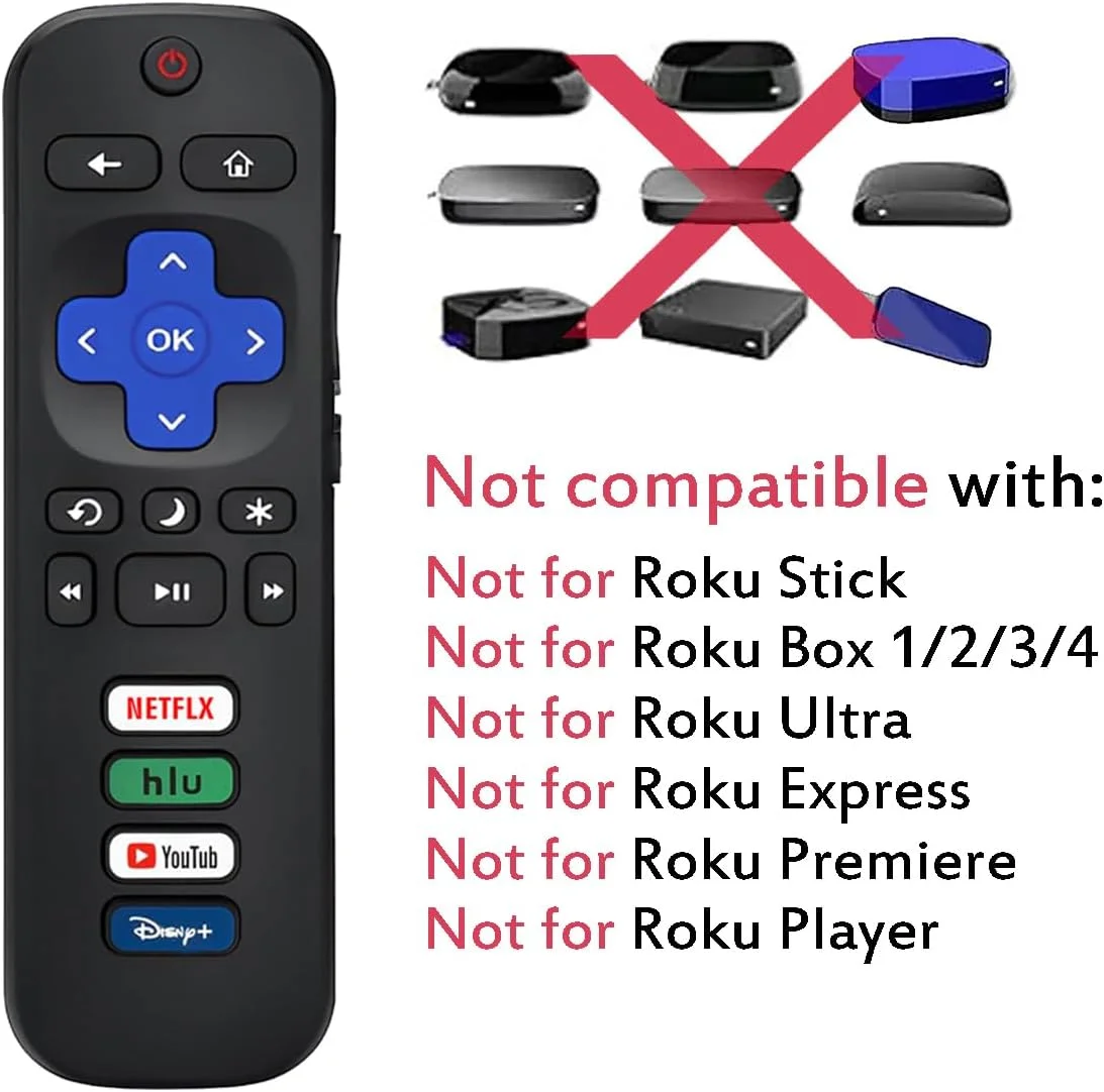 ریموت کنترل تلویزیون یونیورسال سازگار با تمام سری های تلویزیون Roku، جایگزین ریموت کنترل برای تلویزیون های هوشمند Hisense/Onn/TCL/Sharp/Philips/Element/Insignia/Hitachi/JVC R0KU (نه برای RokuStick، Box و Player)