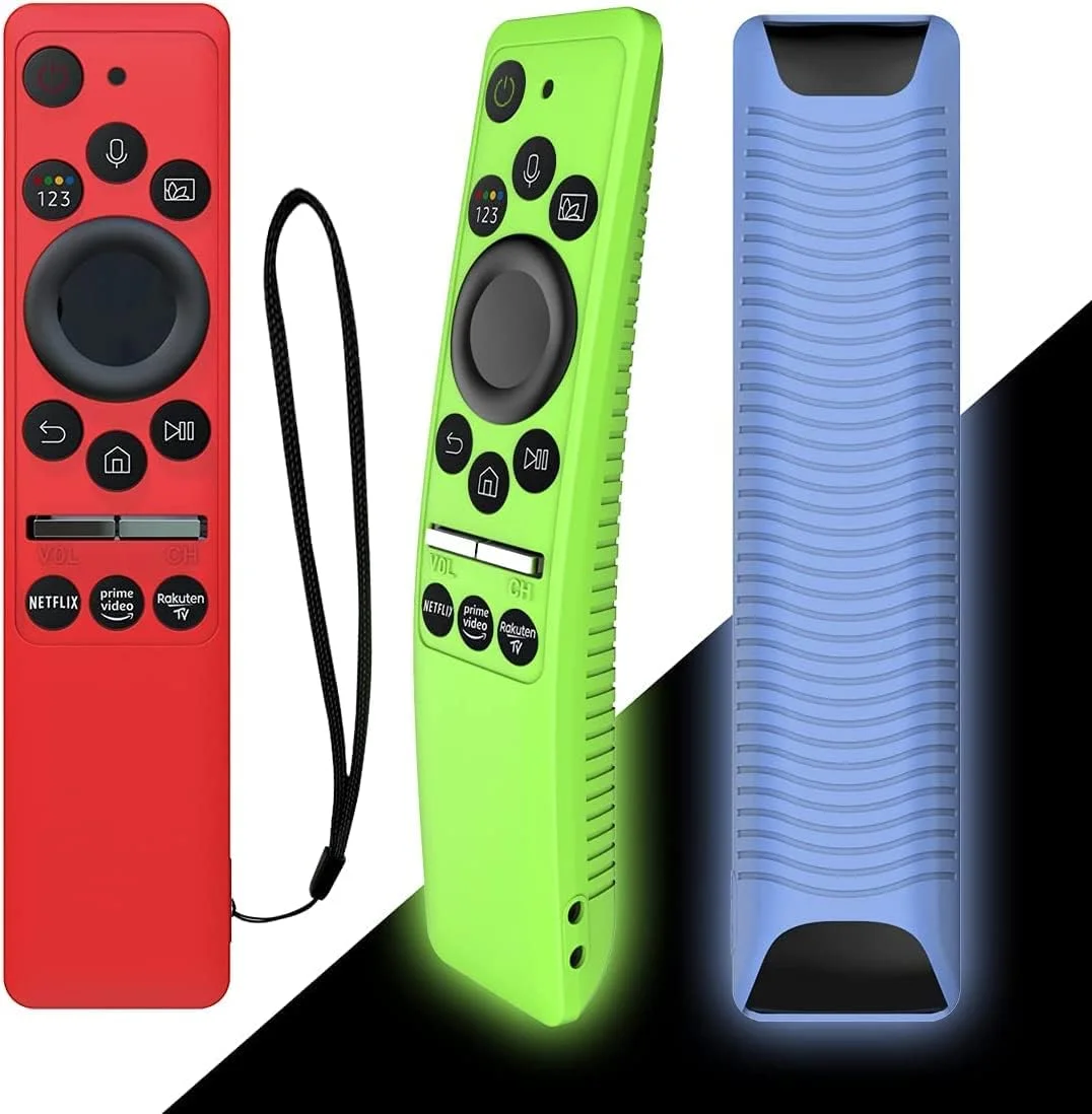 کاور محافظ ریموت کنترل سری SYOSI برای سامسونگ BN59-01312A/01312B، مناسب برای ریموت کنترل تلویزیون های QLED 8K 4K سامسونگ BN59-01312A/01312B، ضد ضربه و لغزش، همراه با بند (قرمز+سبز+آبی)