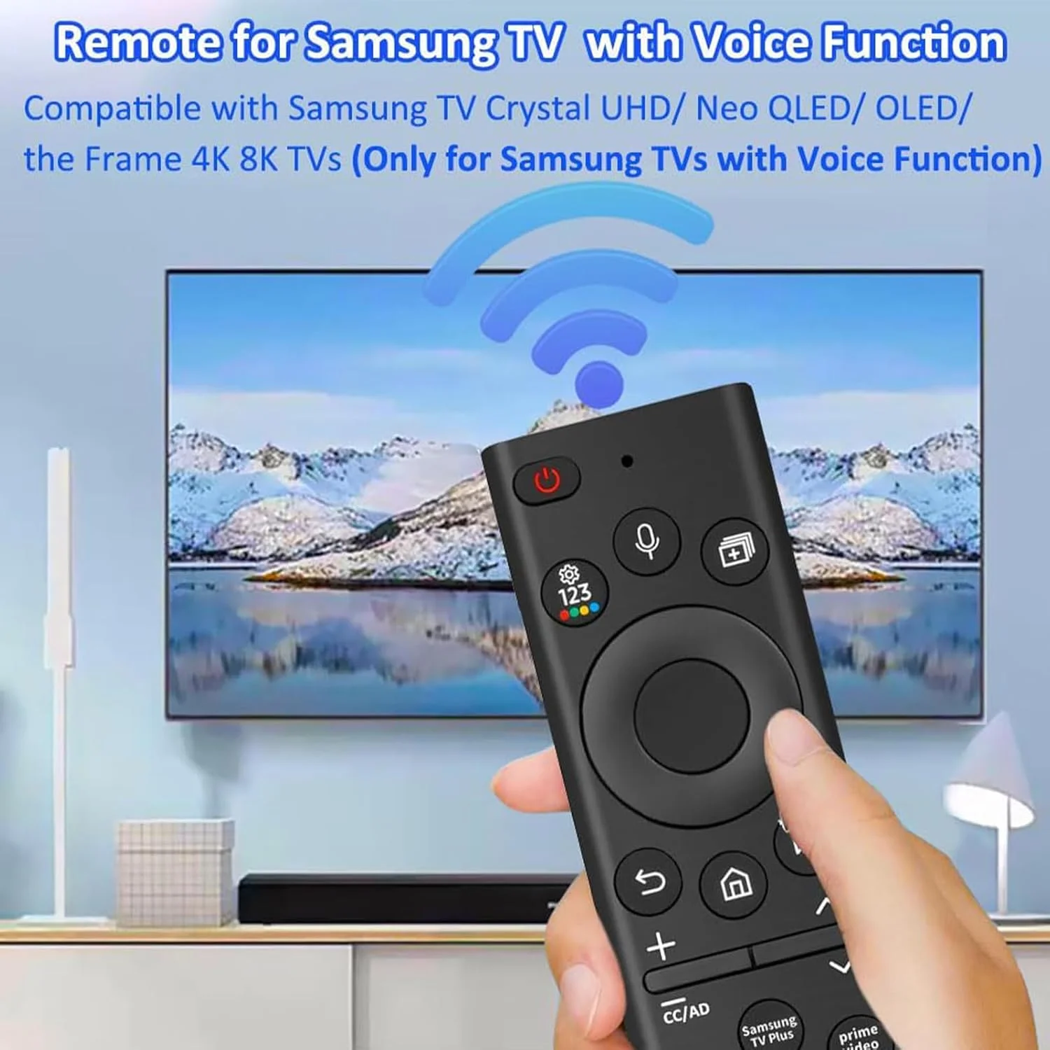 ریموت کنترل جهانی سارائله سازگار با صدا برای تلویزیون ها و مانیتورهای هوشمند سامسونگ: جایگزین BN59-01385A - طراحی شده برای مدل های Frame، Serif، Crystal، Solar، UHD، Neo QLED، OLED، 4K، 8K