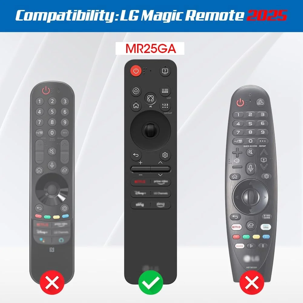 کاور سیلیکونی برای کنترل از راه دور LG MR25GA، روکش محافظ ضد لغزش سازگار با کنترل جادویی MR25GA برای تلویزیون های هوشمند OLED ال جی سری 2025 (مشکی)