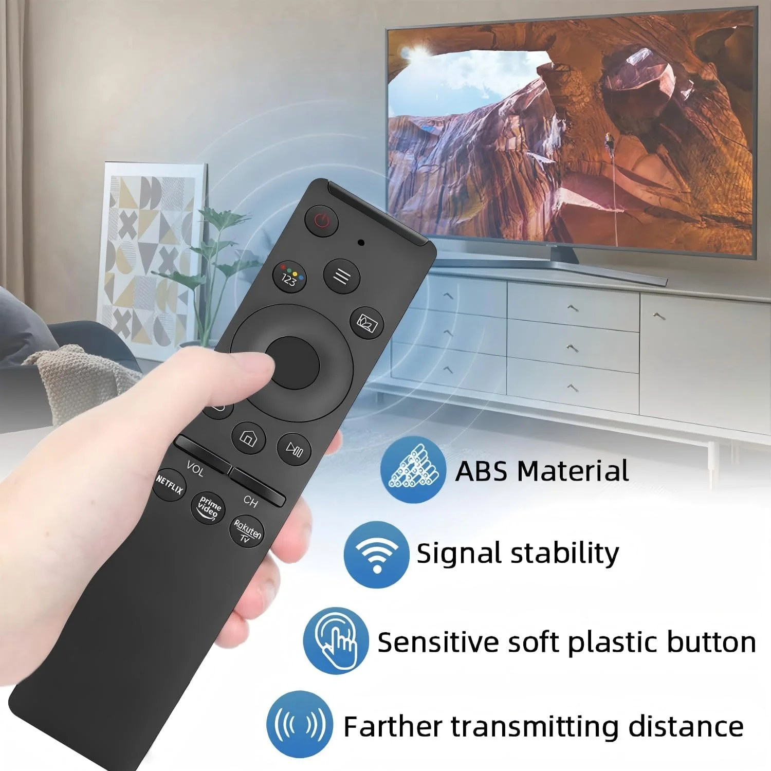 ریموت کنترل جایگزین جدید برای تلویزیون سامسونگ، ریموت کنترل با دکمه های اختصاصی برای نتفلیکس، پرایم ویدیو و غیره - سازگار با تلویزیون های 4K UHD خمیده QLED و سایر مدل ها