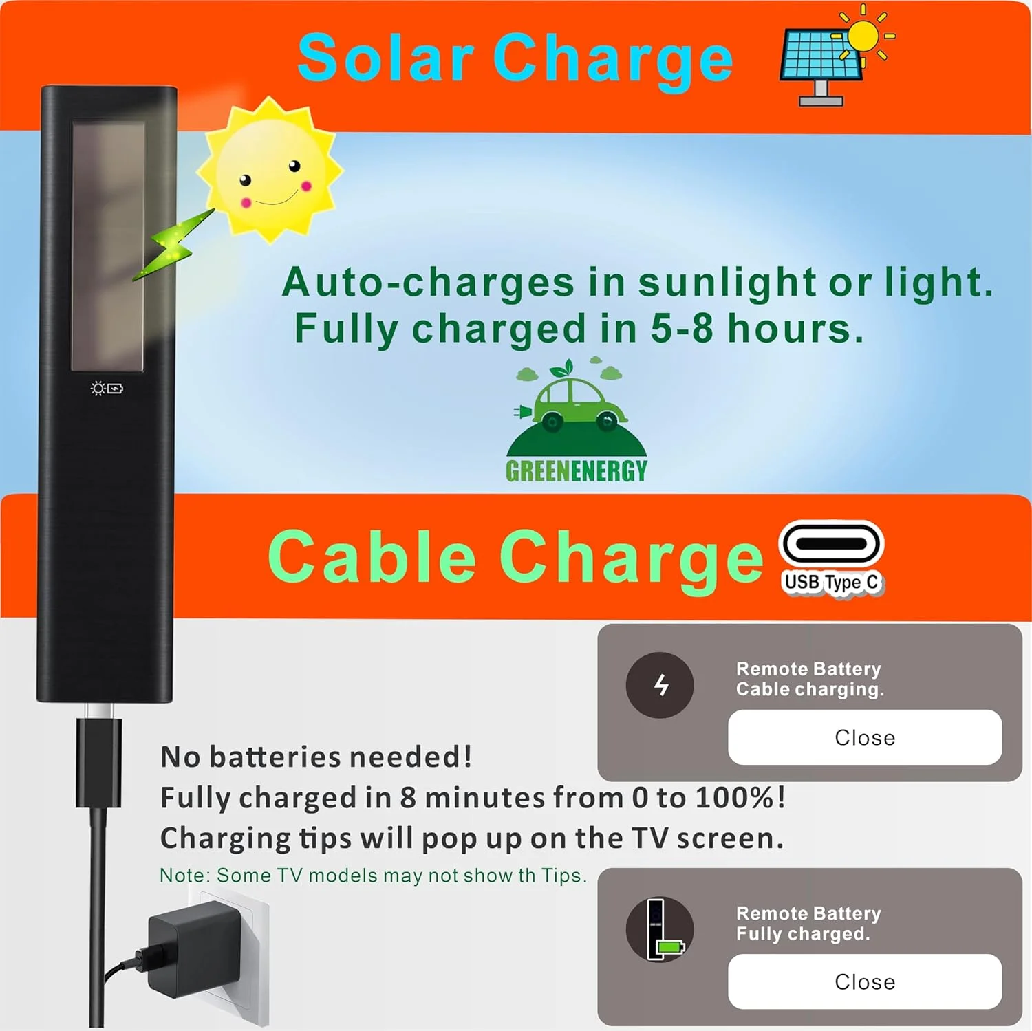 ریموت کنترل تلویزیون خورشیدی جایگزین برای تلویزیون های هوشمند سامسونگ 2018-2025، قابل شارژ، سلول خورشیدی، شارژ سریع USB-C/Type C، صدا و بلوتوث. سازگار با کنترل از راه دور سامسونگ برای تلویزیون هوشمند.