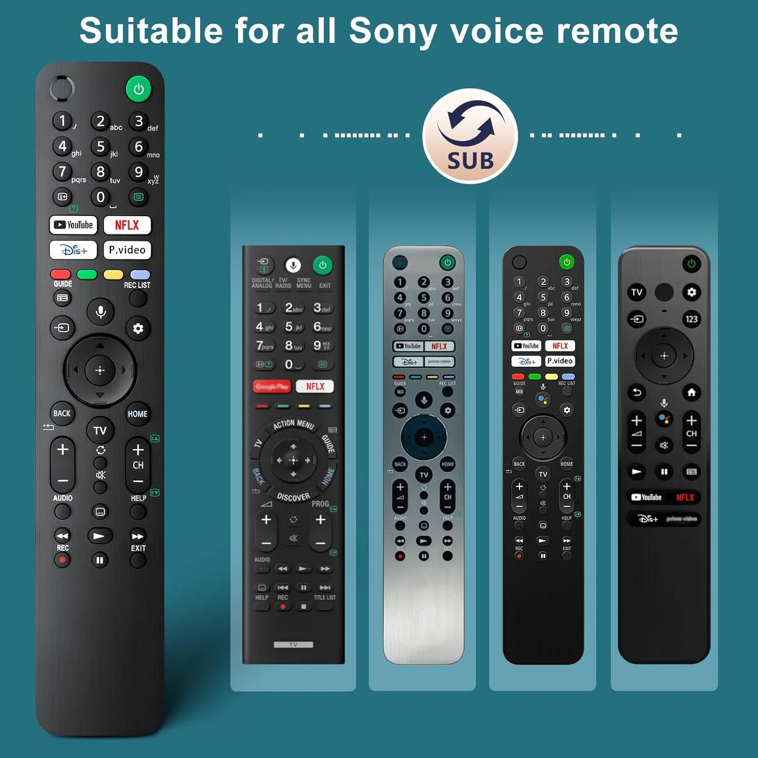 ریموت کنترل جایگزین تلویزیون هوشمند سونی، سازگار با تلویزیون های هوشمند 4K/8K LED OLED Google/Android سری Sony Bravia XR/XBR/KD با عملکرد جستجوی صوتی