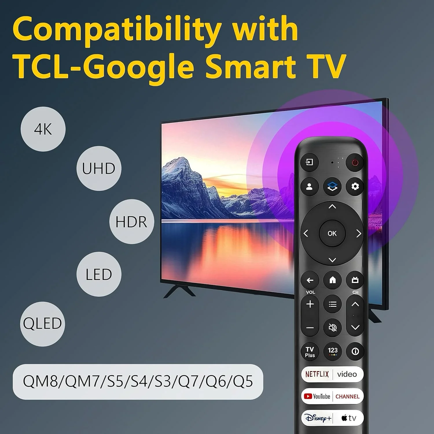 ریموت کنترل جایگزین برای تلویزیون های هوشمند TCL-Google، مناسب برای تلویزیون های سری TCL 4K UHD HDR LED QLED