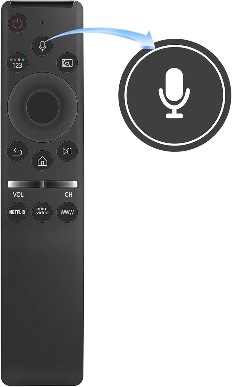 ریموت کنترل صوتی جایگزین برای تلویزیون سامسونگ، سازگار با تمام تلویزیون های سامسونگ دارای عملکرد صوتی، تلویزیون های هوشمند خمیده، فریم دار، QLED، LED، LCD، 8K و 4K