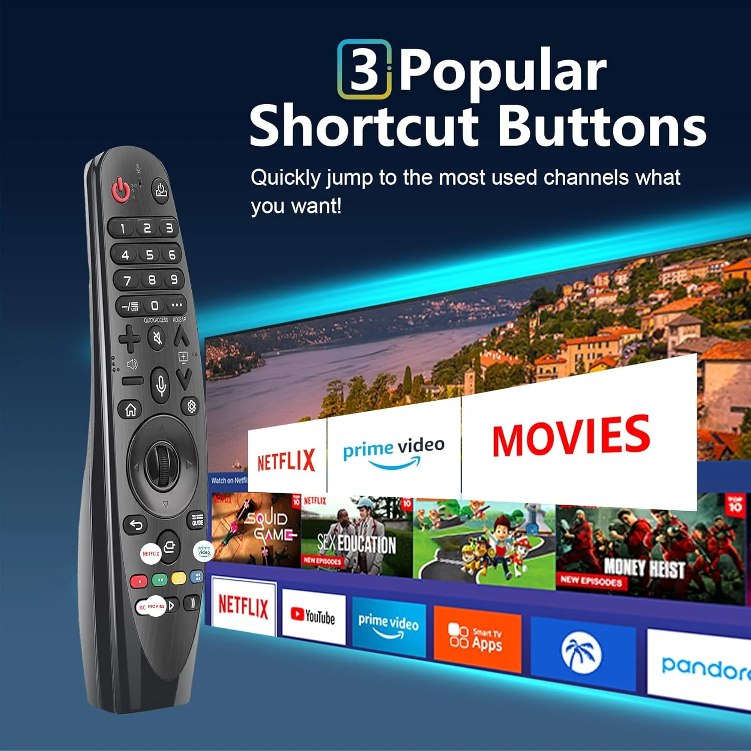 ریموت کنترل جادویی جایگزین ال‌جی (AKB75855501) با قابلیت صوتی و نشانگر برای تلویزیون‌های هوشمند ال‌جی OLED QNED NanoCell WebOS مدل‌های AN-MR20GA MR19BA MR18BA MR21 MR22 MR23 MR24 GA GN GC