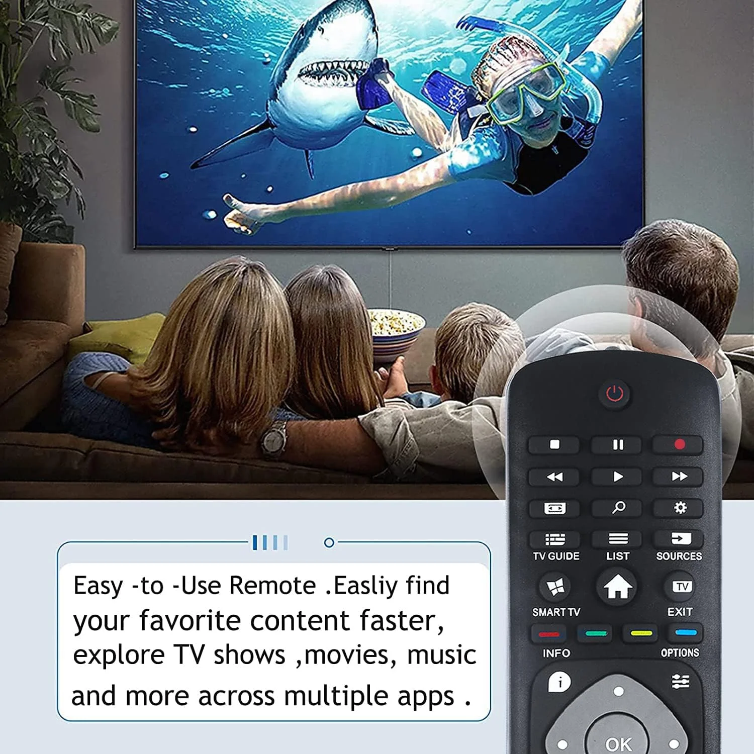 ریموت کنترل تلویزیون جایگزین برای تلویزیون های هوشمند ال ای دی PHILIPS مدل های 50PUT6103 55PUT6103 32PHT5102 43PFT5102 50PUT6102 50PUT6103 50PUT6133 55PUT6102 55PUT6103 58PUT6183 65PUT6162، برای برنامه NETFLIX مدل HOF16H303GPD24