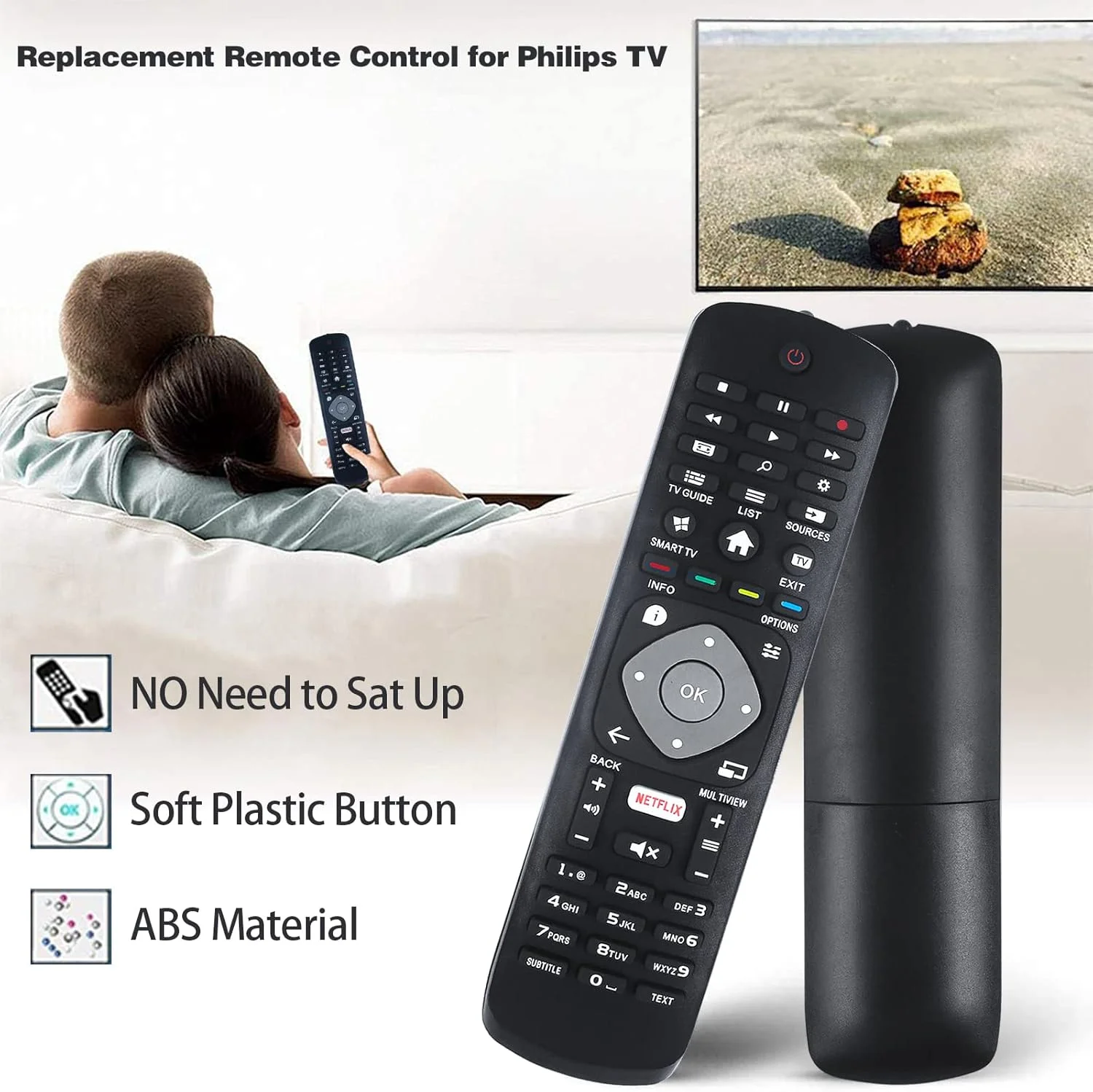 ریموت کنترل تلویزیون جایگزین برای تلویزیون های هوشمند ال ای دی PHILIPS مدل های 50PUT6103 55PUT6103 32PHT5102 43PFT5102 50PUT6102 50PUT6103 50PUT6133 55PUT6102 55PUT6103 58PUT6183 65PUT6162، برای برنامه NETFLIX مدل HOF16H303GPD24