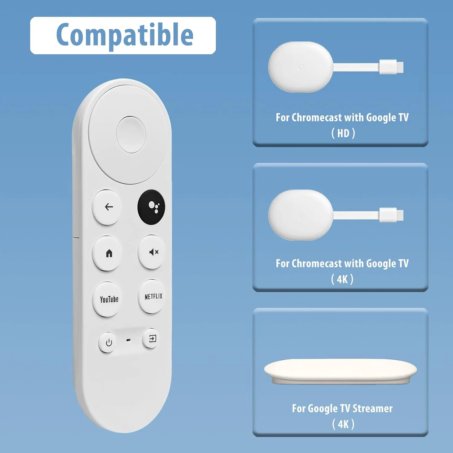 ریموت کنترل جایگزین برای Google Chromecast 4k Snow Streaming Media Player، ریموت کنترل جایگزین برای Google TV HD/4K با عملکرد صوتی (فقط ریموت کنترل)