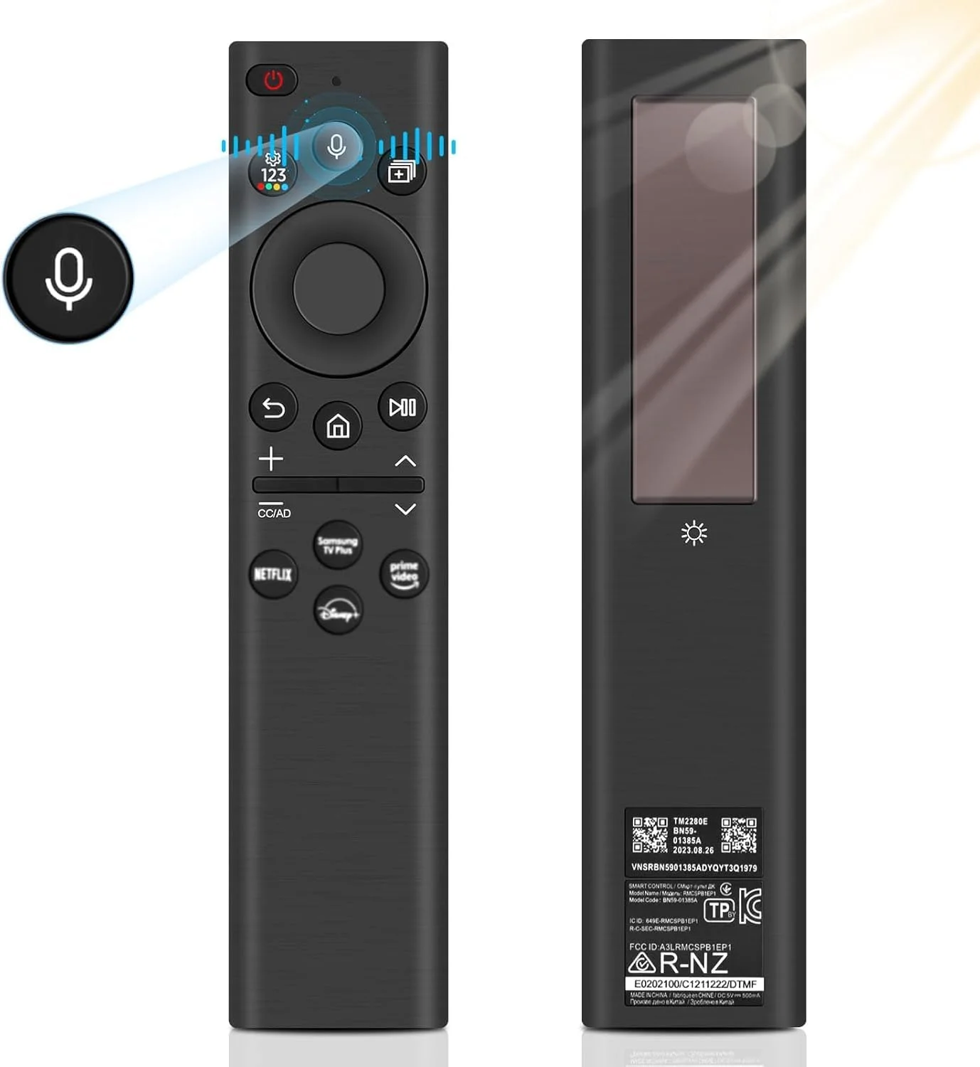 ریموت کنترل جایگزین سازگار با سامسونگ، ریموت صوتی شارژی خورشیدی BN59-01385A برای تلویزیون های هوشمند سامسونگ، ریموت کنترل خورشیدی جایگزین برای تلویزیون هوشمند 4K HD