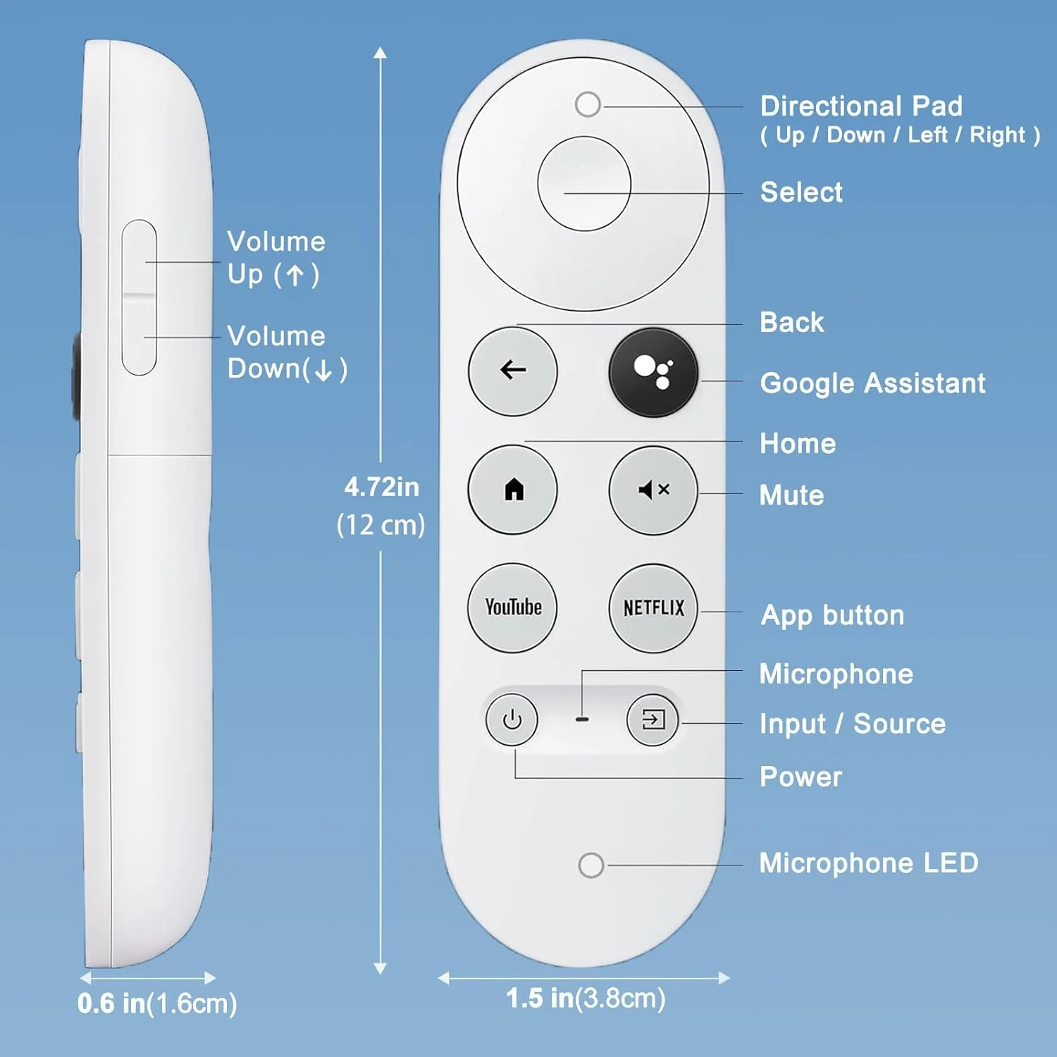 ریموت کنترل جایگزین برای Google Chromecast 4k Snow Streaming Media Player، ریموت کنترل جایگزین برای Google TV HD/4K با عملکرد صوتی (فقط ریموت کنترل)