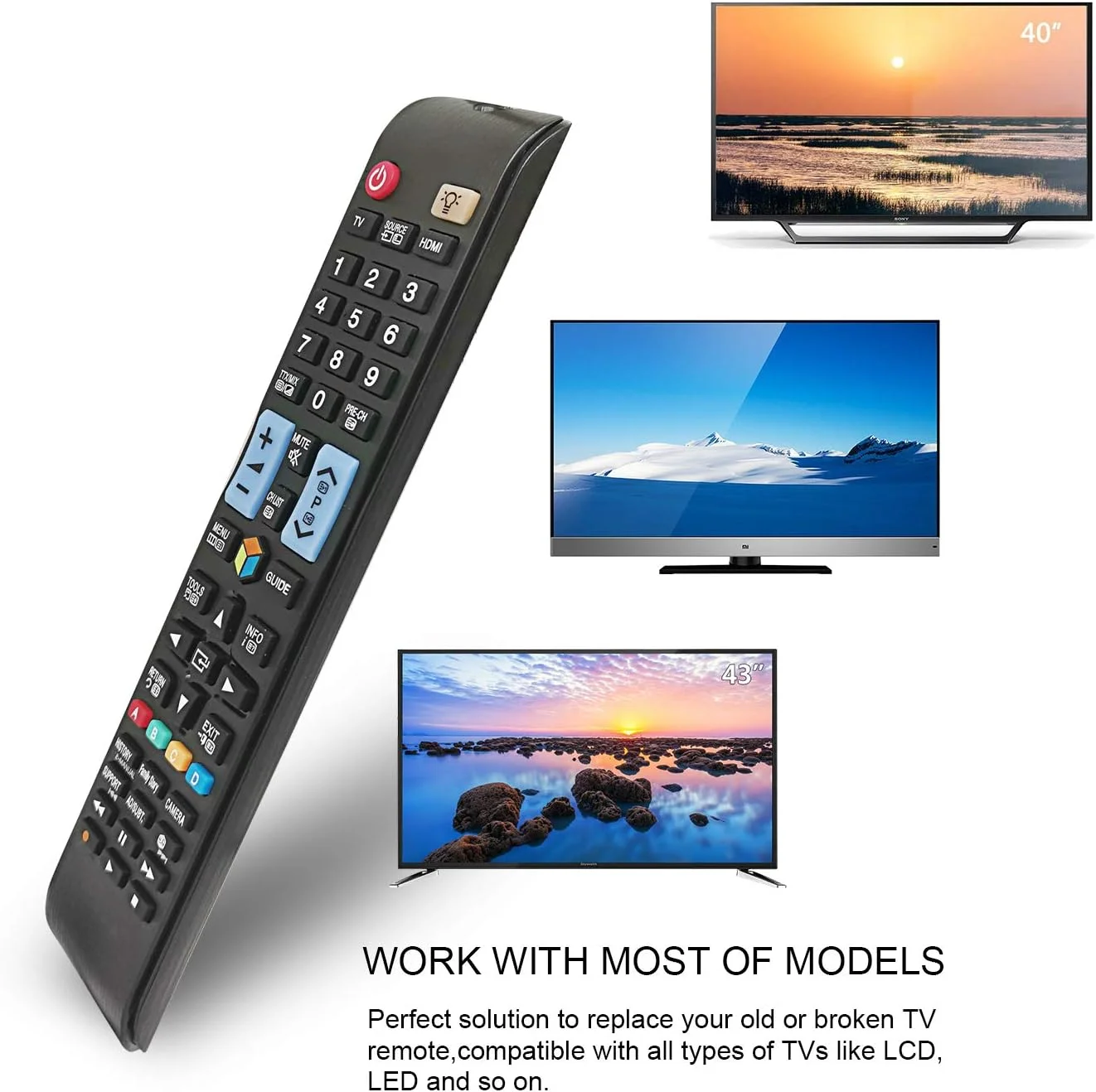 ریموت کنترل جایگزین جدید PTHTECHUS مدل AA59-00582A AA59-00638A مناسب برای تمام تلویزیون های هوشمند سه بعدی LCD LED سامسونگ - بدون نیاز به تنظیمات، ریموت کنترل جهانی تلویزیون BN59-01198Q AA59-00581A AA59-00638A