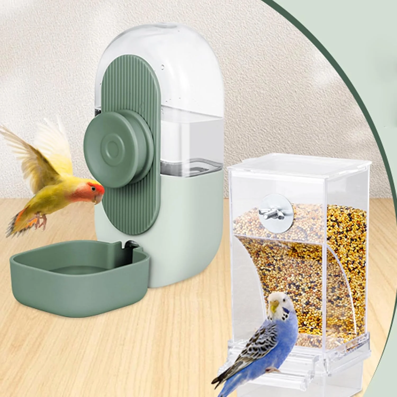 ست آبخوری و دانخوری بدون ریخت و پاش پرنده تزویق، دانخوری اتوماتیک دانه طوطی با میله نشیمن، قفس ظرف غذای دانه ای شفاف اکریلیک، لوازم جانبی قفس مرغ عشق برای طوطی ها، عروس هلندی، فنچ ها