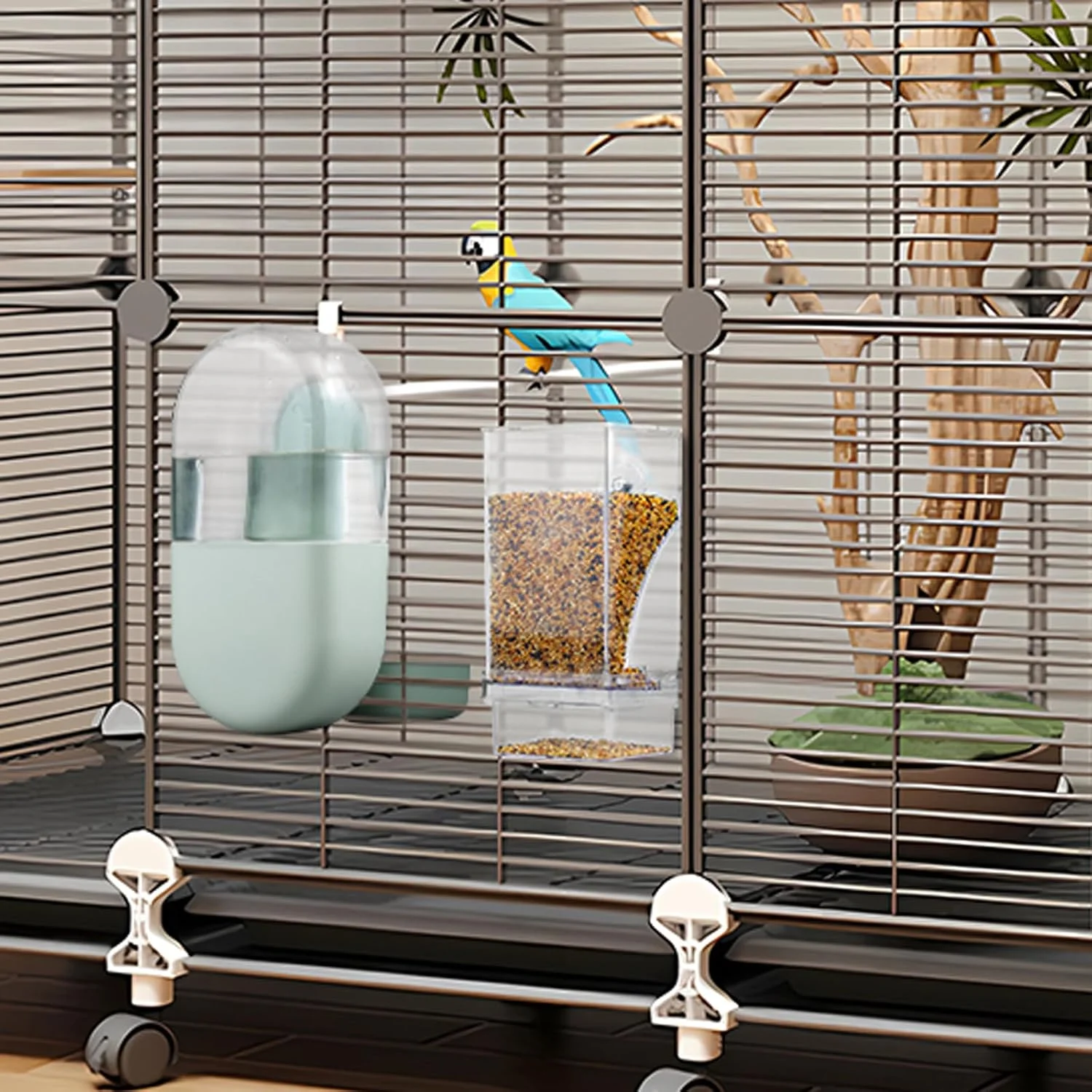 ست آبخوری و دانخوری بدون ریخت و پاش پرنده تزویق، دانخوری اتوماتیک دانه طوطی با میله نشیمن، قفس ظرف غذای دانه ای شفاف اکریلیک، لوازم جانبی قفس مرغ عشق برای طوطی ها، عروس هلندی، فنچ ها