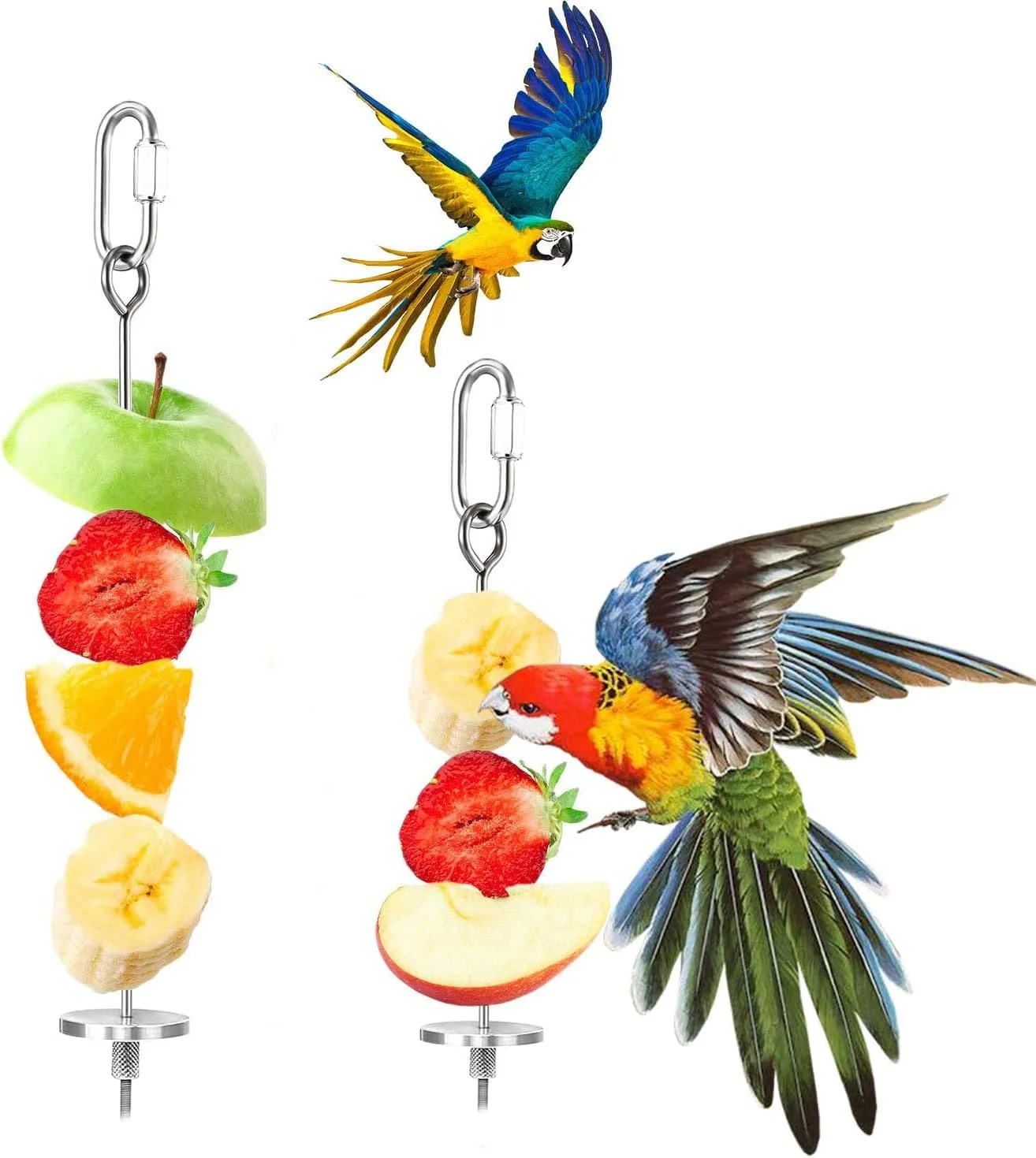 نگهدارنده میوه و سبزیجات استیل ضد زنگ طوطی - اسباب بازی تغذیه ای سیخ خوراکی پرنده، مناسب برای قفس طوطی و کاکادو