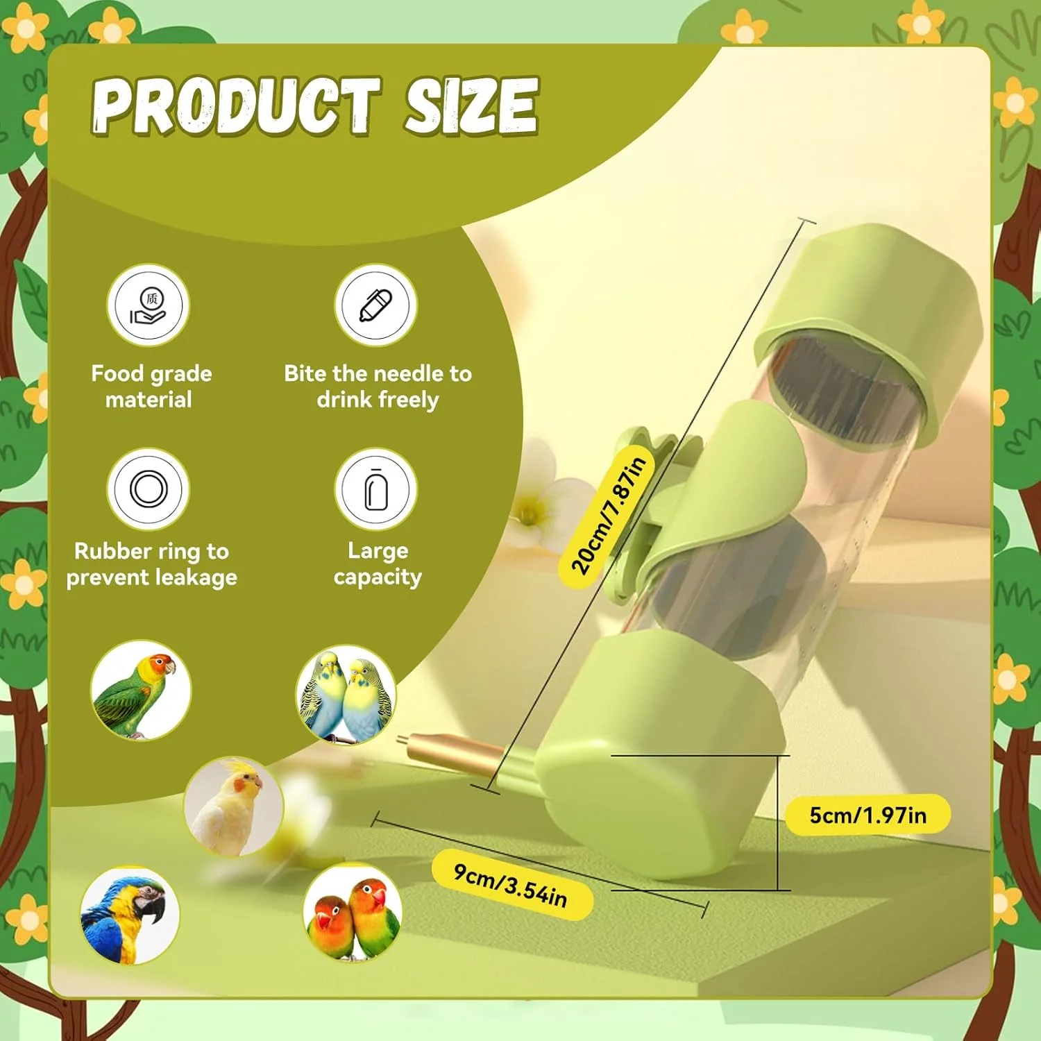 آبخوری اتوماتیک پرندگان خانگی SUSOO با طراحی سوزن گازگیر، آبخوری ضد نشت برای لوازم جانبی قفس پرندگان، دستگاه آبخوری آویز برای طوطی، مرغ عشق و قناری (200 میلی لیتر)