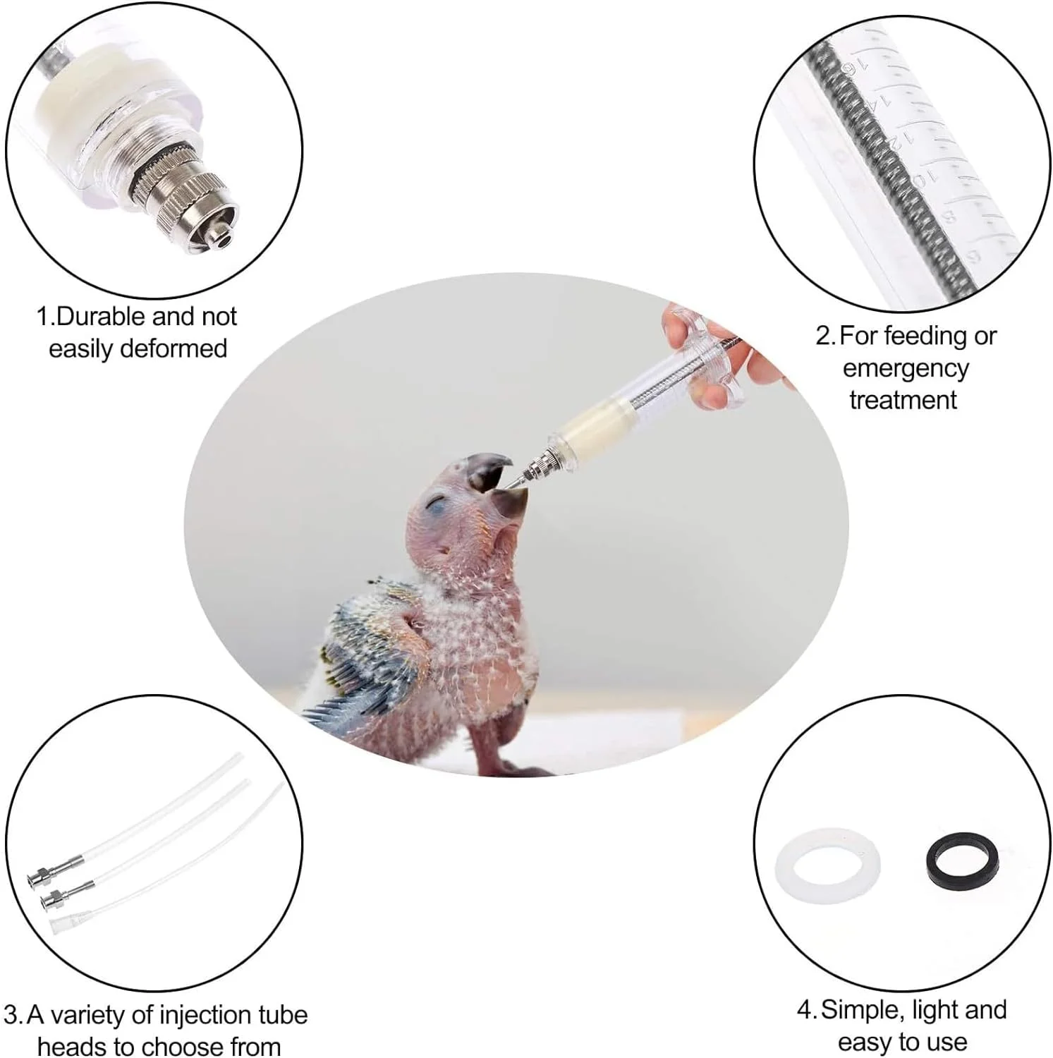 دو عدد سرنگ تغذیه دستی 20 میلی لیتری و 10 میلی لیتری برای پرندگان، لوله های تغذیه مورد استفاده برای تغذیه شیر یا داروی طوطی پرنده بیمار خانگی