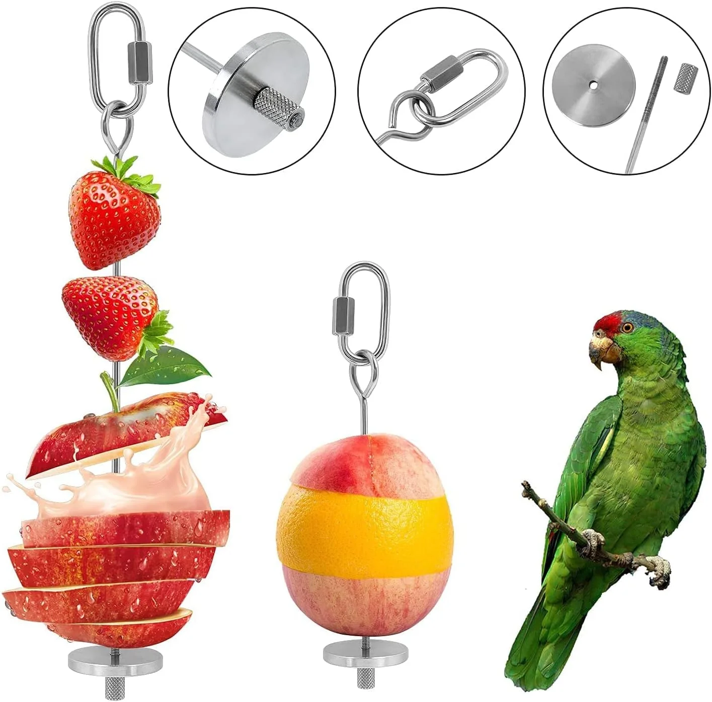 نگهدارنده میوه و سبزیجات استیل ضد زنگ طوطی - اسباب بازی تغذیه ای سیخ خوراکی پرنده، مناسب برای قفس طوطی و کاکادو نگهدارنده میوه و سبزیجات استیل ضد زنگ طوطی - اسباب بازی تغذیه ای سیخ خوراکی پرنده، مناسب برای قفس طوطی و کاکادو