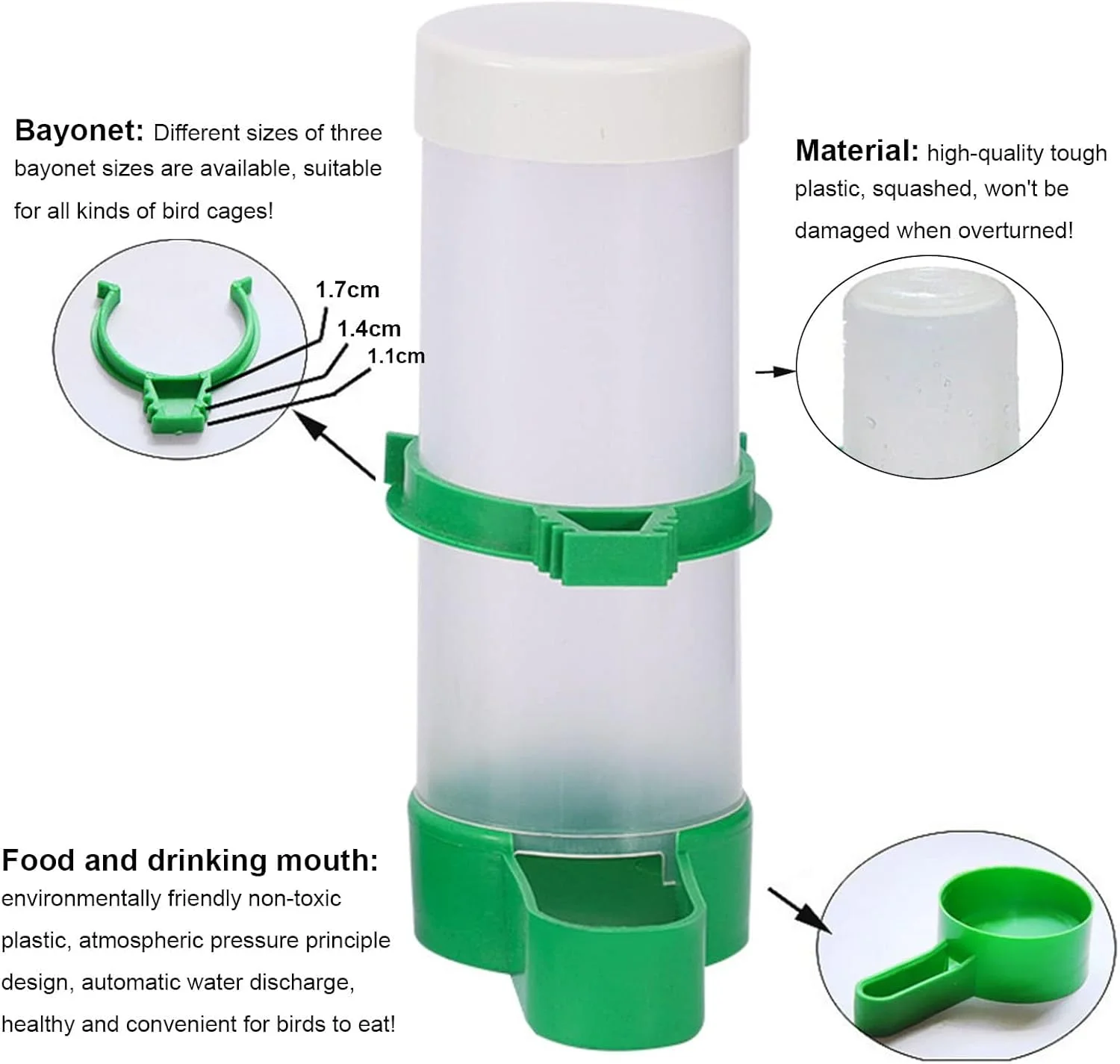 سیسی 2 عدد آبخوری و دانخوری اتوماتیک پرنده، لوازم جانبی قفس پرنده آویز برای طوطی، مرغ عشق، عروس هلندی، مرغ مینا (60 میلی لیتر)