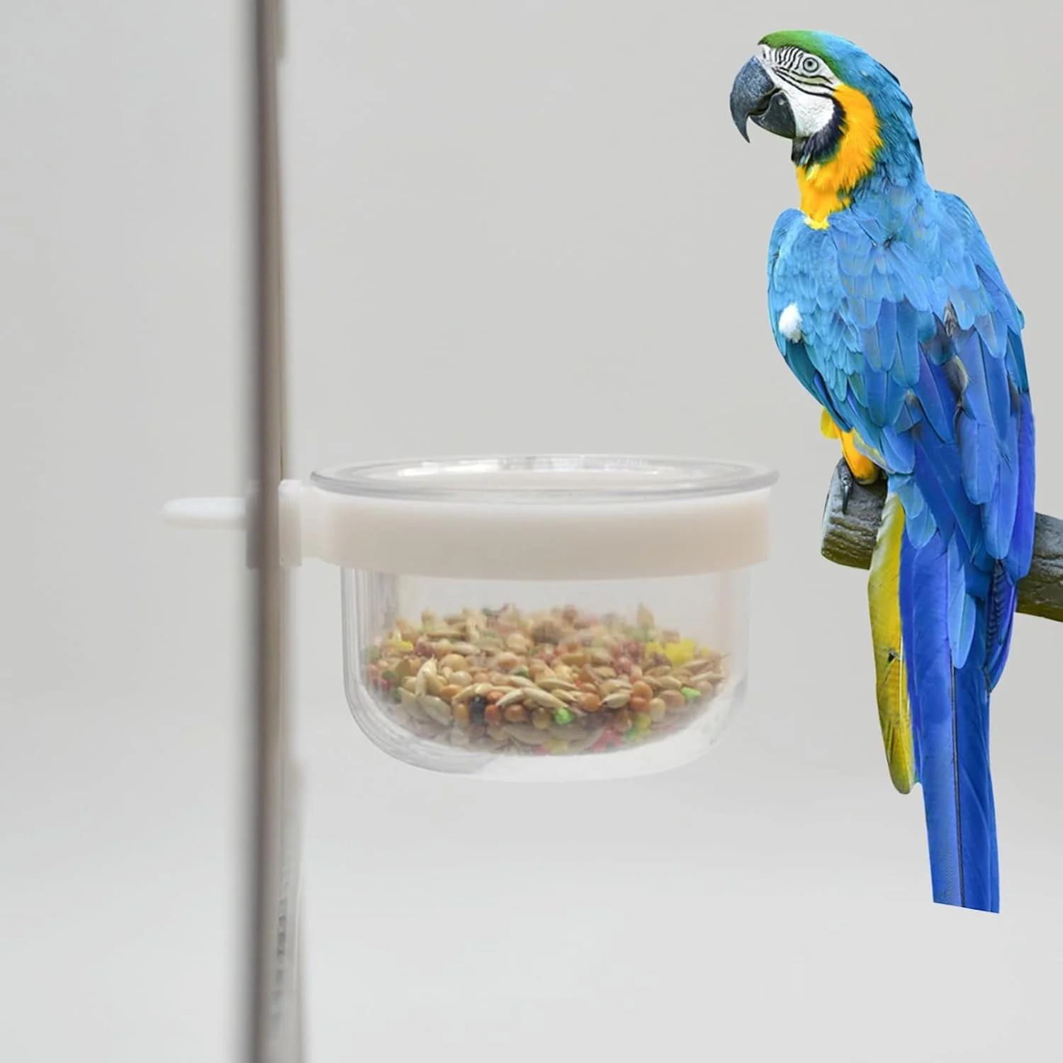 تزویق 6 عدد فنجان غذای پلاستیکی کوچک پرنده، جعبه غذادهی آویز مناسب، کاسه های آب قفس برای طوطی، مرغ عشق، حیوانات کوچک، سفید