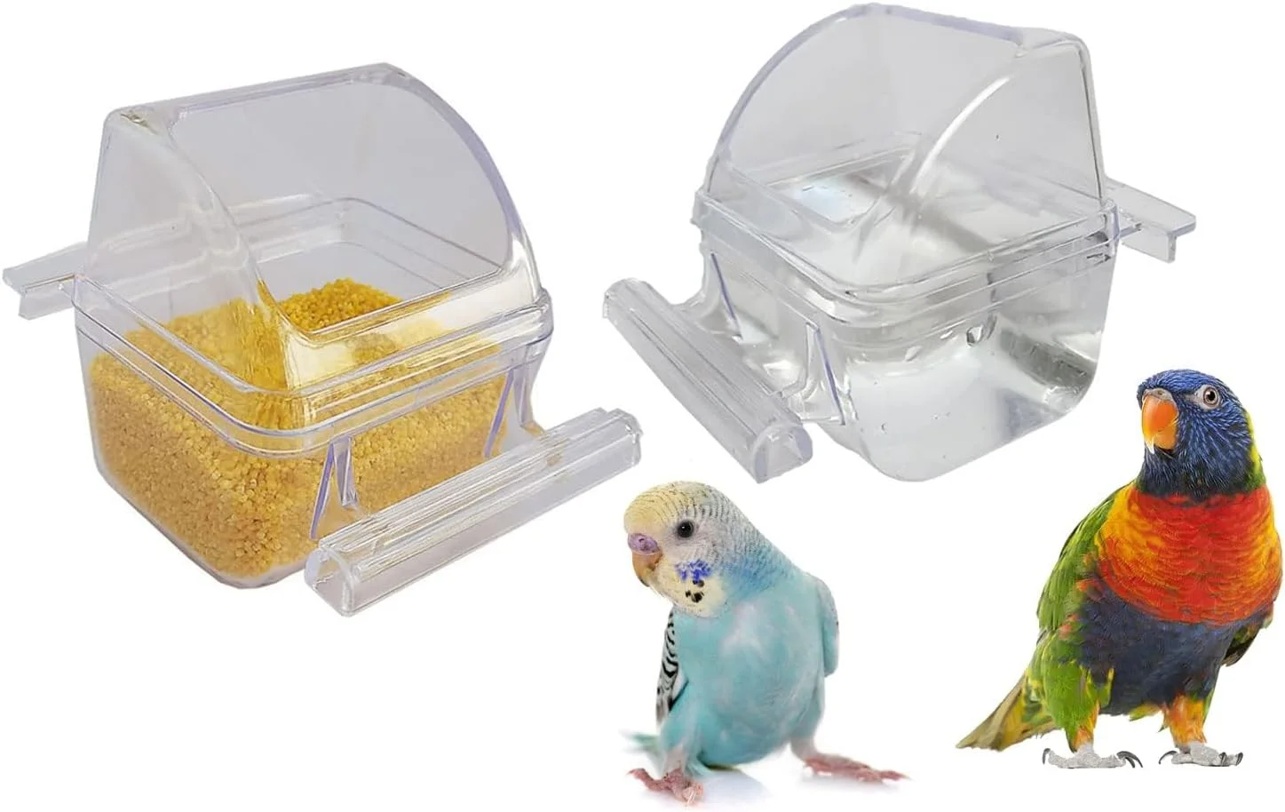 بسته چهارتایی ظرف غذای پرنده Tazweeq، مناسب قفس، بدون ریخت و پاش، کاسه غذای طوطی برزیلی، دارای پوشش، ظرف آب آویز شفاف برای طوطی، فنجان نشیمنگاه، ظرف آب، ظروف دانه، فنجان قفس، جایگزین کاسه های غذا