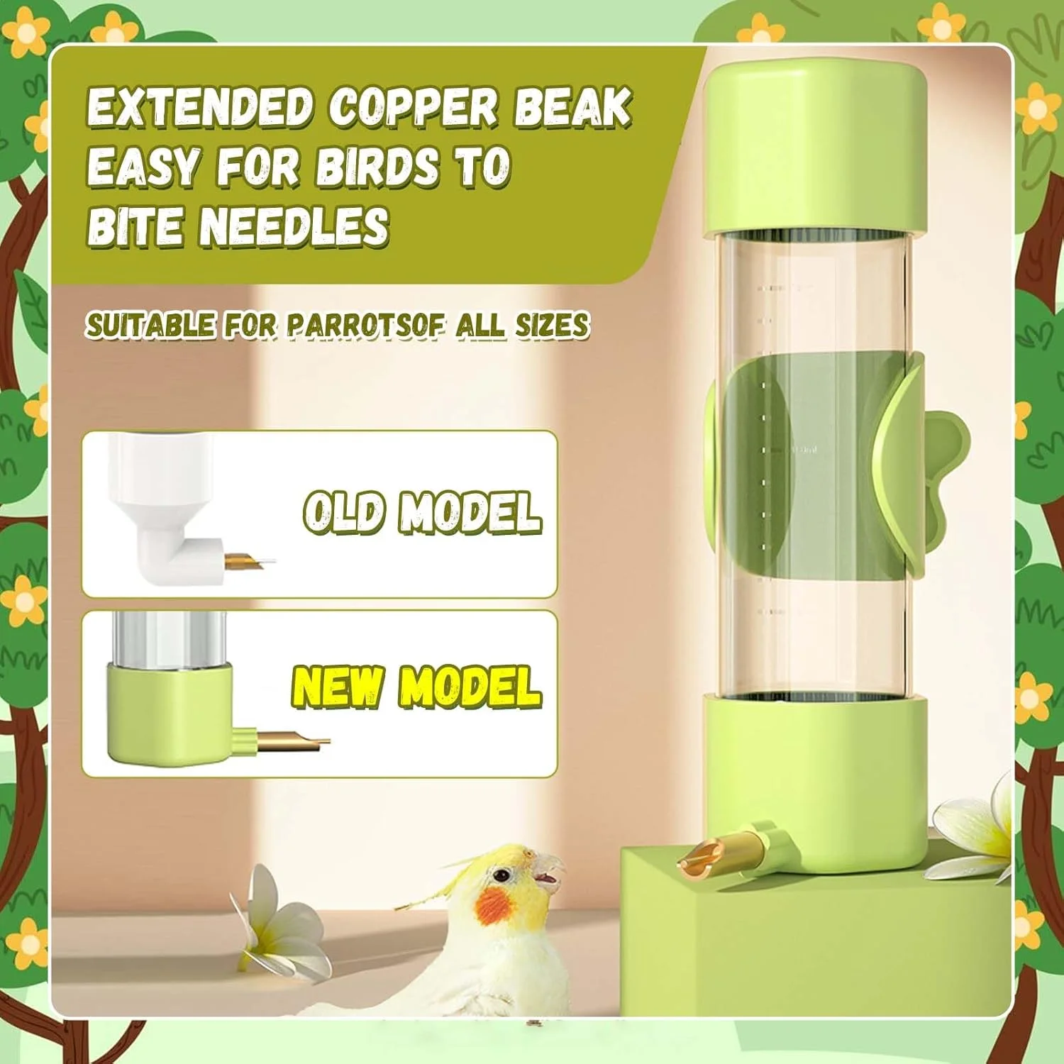 آبخوری اتوماتیک پرندگان خانگی SUSOO با طراحی سوزن گازگیر، آبخوری ضد نشت برای لوازم جانبی قفس پرندگان، دستگاه آبخوری آویز برای طوطی، مرغ عشق و قناری (200 میلی لیتر)