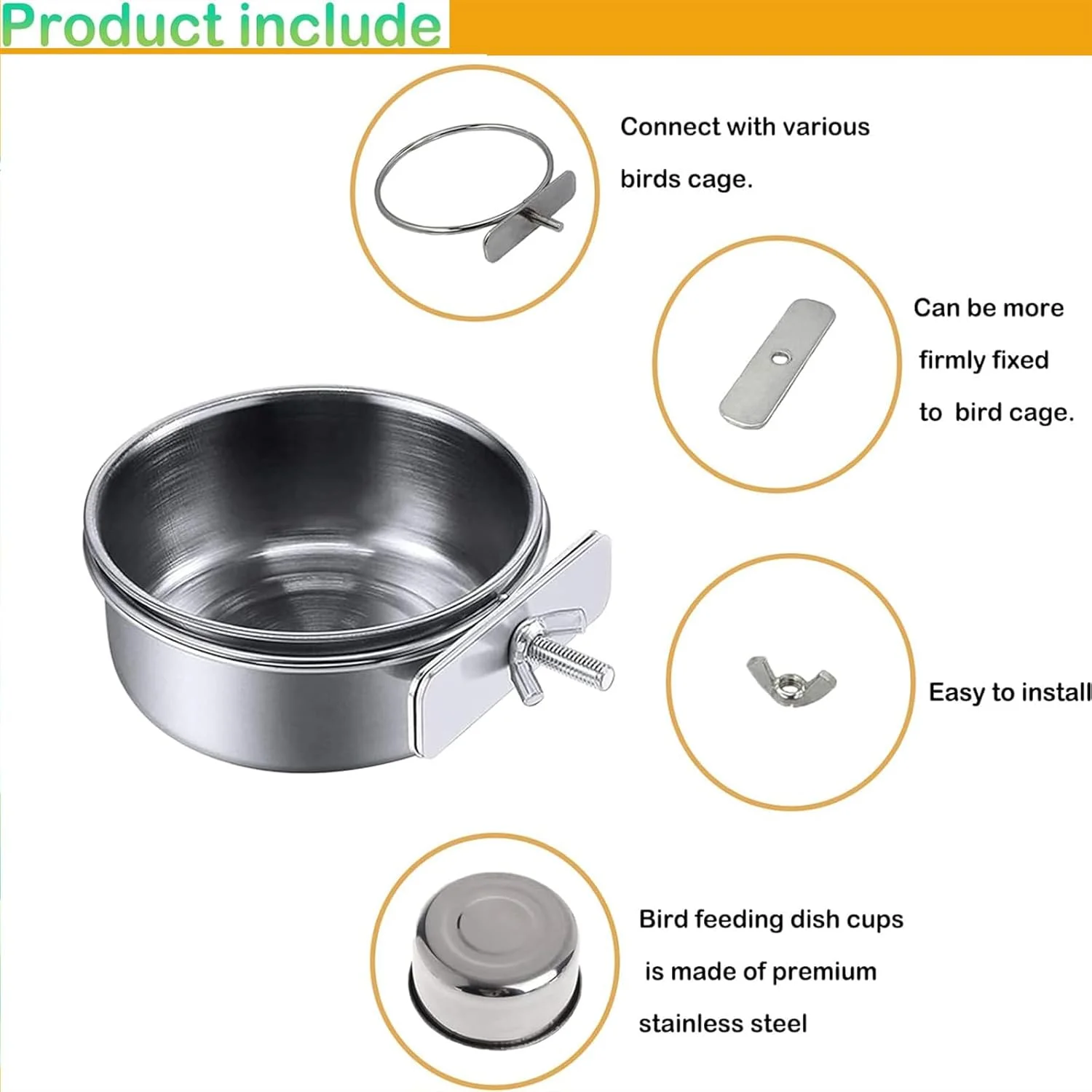 ظروف استیل ضد زنگ پرنده IS MUHE® با گیره، کاسه آب بادوام، فنجان های غذا، کاسه غذای چینچیلا، ظروف پرنده برای قفس، غذاخوری و آبخوری قفس پرنده (3 عدد)