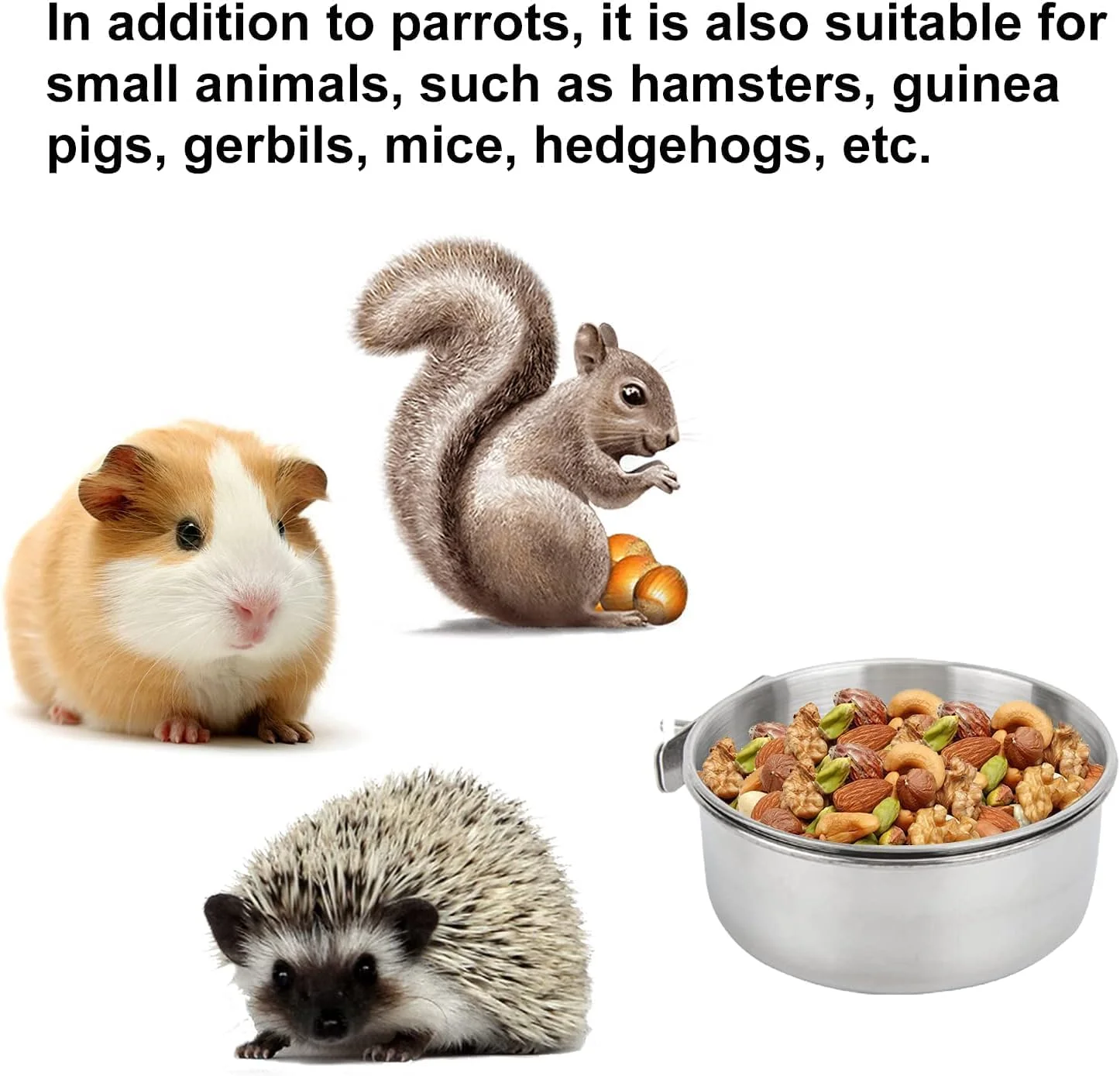 ظروف استیل ضد زنگ برای غذای پرندگان با گیره، ست 3 عددی، فنجان های آب و غذای حیوانات خانگی برای طوطی ها، پرندگان کوچک، همسترها