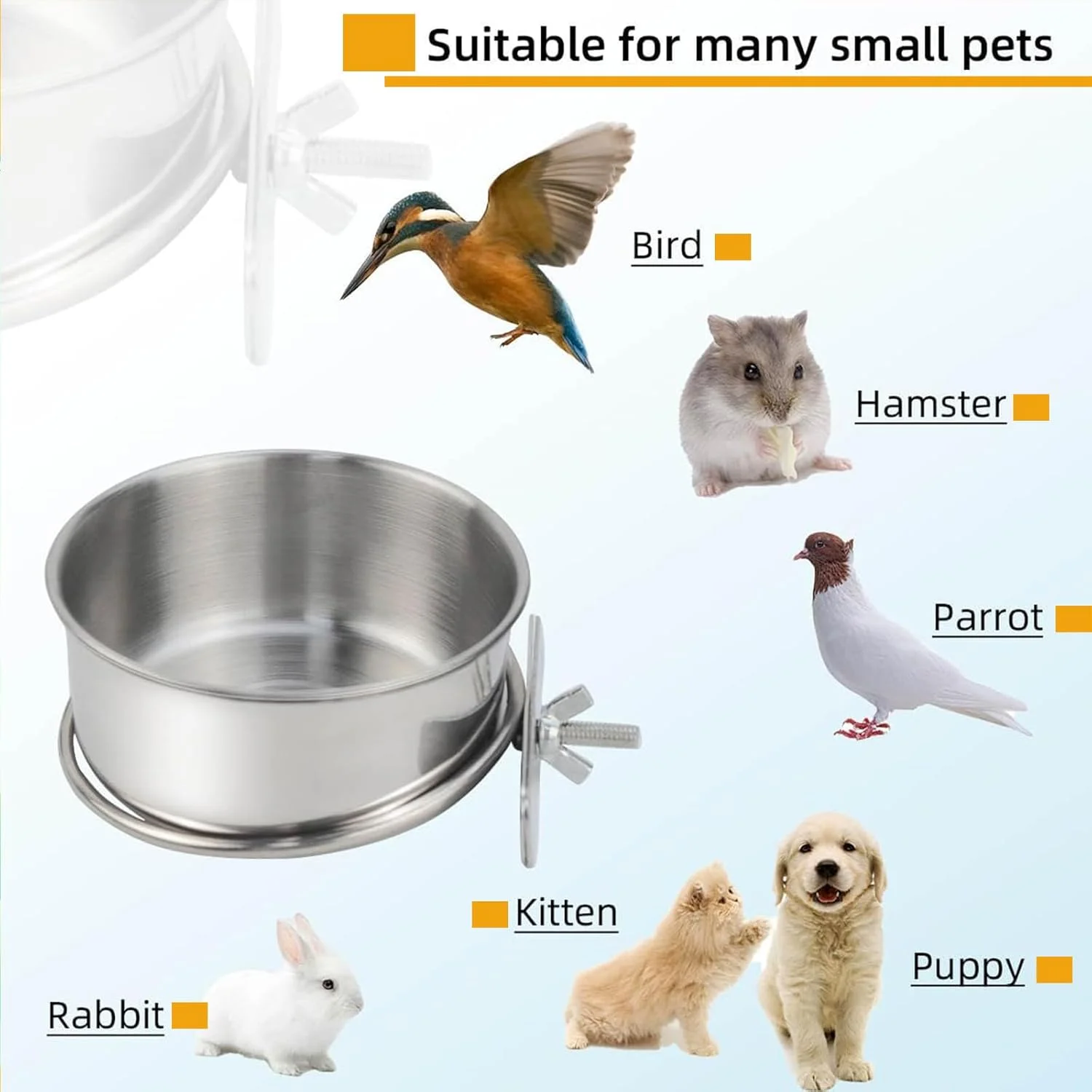 ظروف استیل ضد زنگ پرنده IS MUHE® با گیره، کاسه آب بادوام، فنجان های غذا، کاسه غذای چینچیلا، ظروف پرنده برای قفس، غذاخوری و آبخوری قفس پرنده (3 عدد)