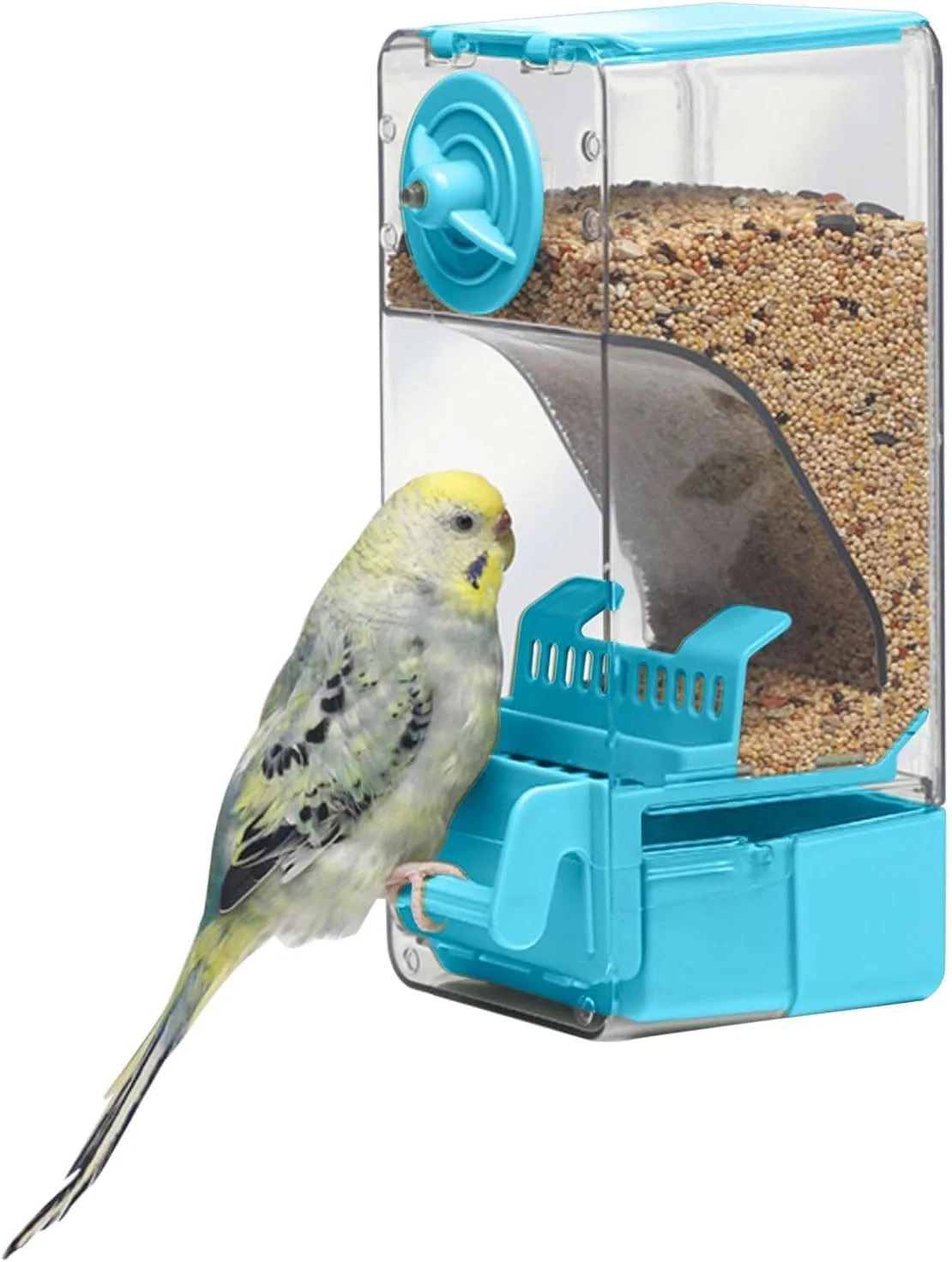 ظرف غذای اتوماتیک پرنده سپتیلار، ظرف غذای آکریلیک بدون کثیف کاری قفس پرنده به همراه میله نشیمن برای مرغ عشق، قناری، عروس هلندی و فنچ (آبی)