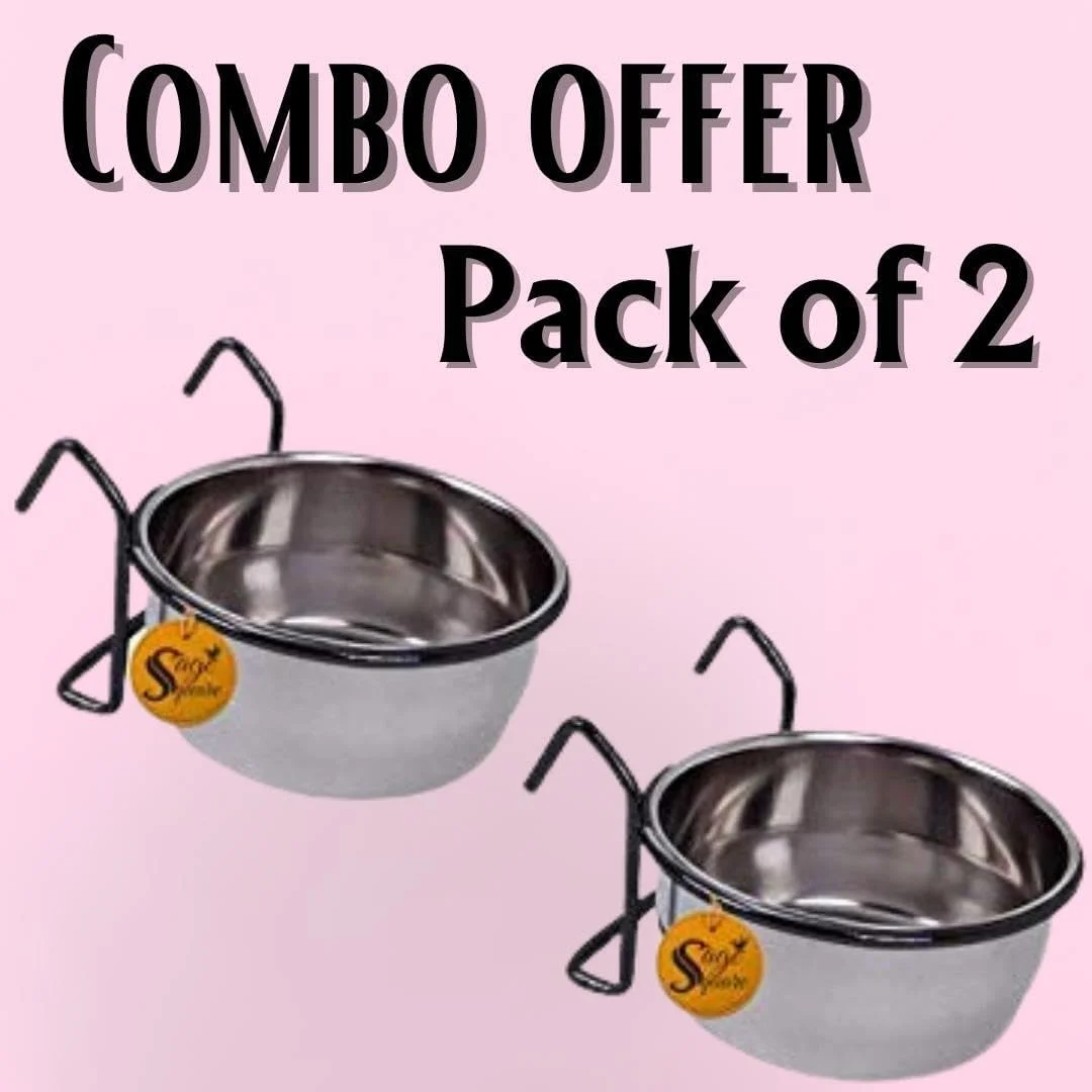 ظرف غذا، دانه، و آب قفس پرندگان Sage Square از جنس استیل ضد زنگ به همراه گیره نگهدارنده (250 میلی لیتر) (ست 2 عددی)