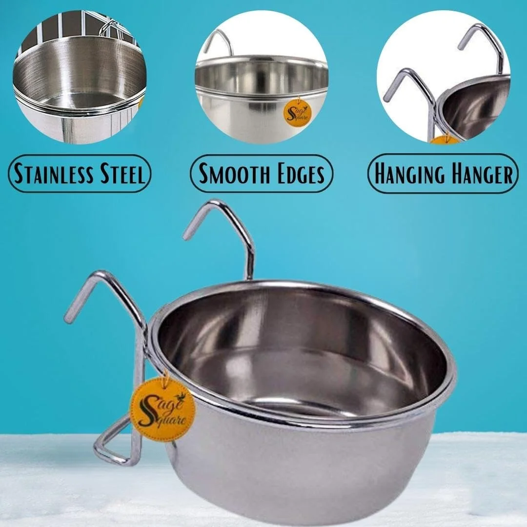 ظرف غذا، دانه، و آب قفس پرندگان Sage Square از جنس استیل ضد زنگ به همراه گیره نگهدارنده (250 میلی لیتر) (ست 2 عددی)