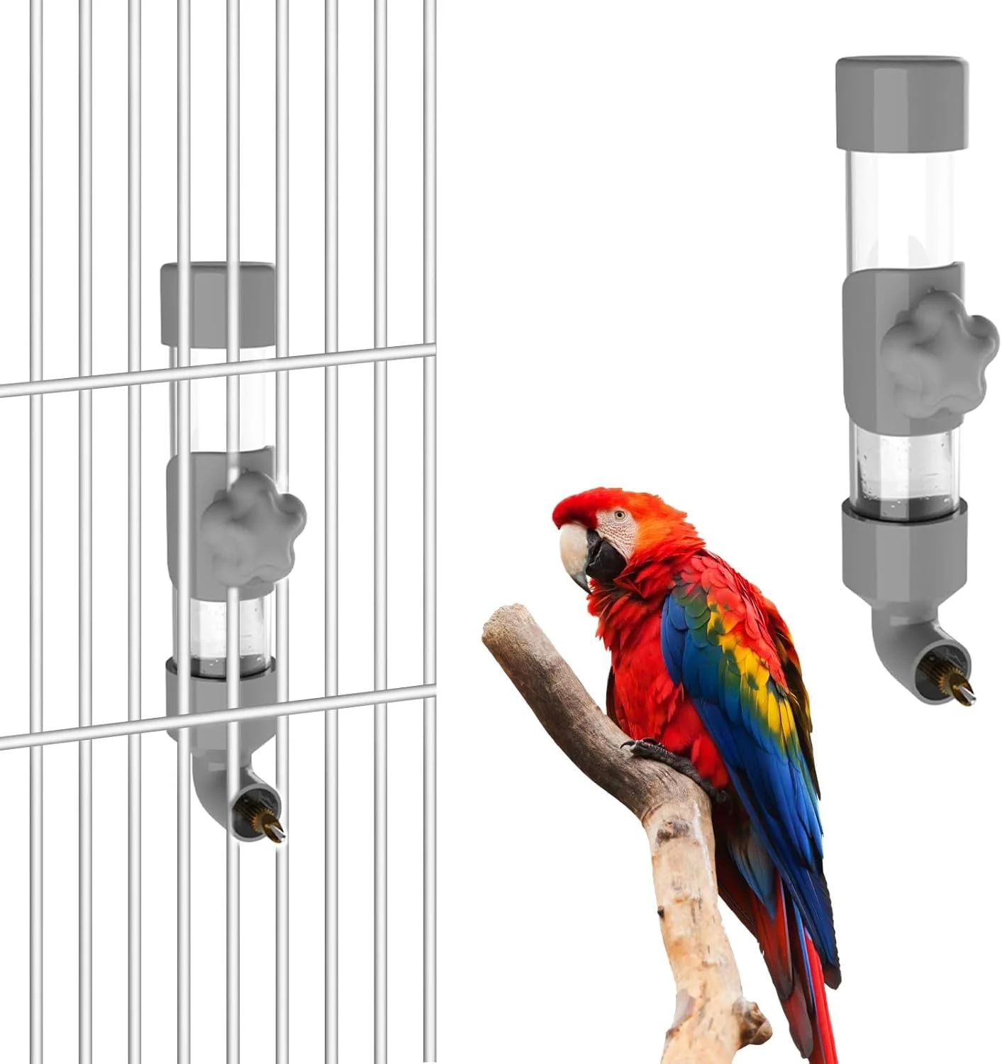 آبخوری پرنده، آب پخش کن اتوماتیک 220 میلی لیتری طوطی، دستگاه نوشیدنی اتوماتیک پلاستیکی لوازم تغذیه پرندگان برای طوطی برزیلی، عروس هلندی، کانور، مرغ عشق (خاکستری)