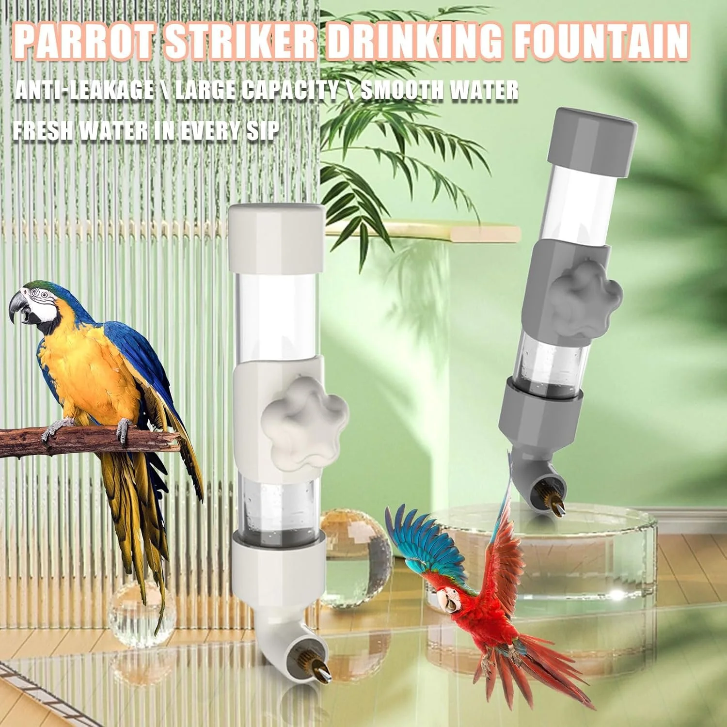 آبخوری پرنده، آب پخش کن اتوماتیک 220 میلی لیتری طوطی، دستگاه نوشیدنی اتوماتیک پلاستیکی لوازم تغذیه پرندگان برای طوطی برزیلی، عروس هلندی، کانور، مرغ عشق (خاکستری)