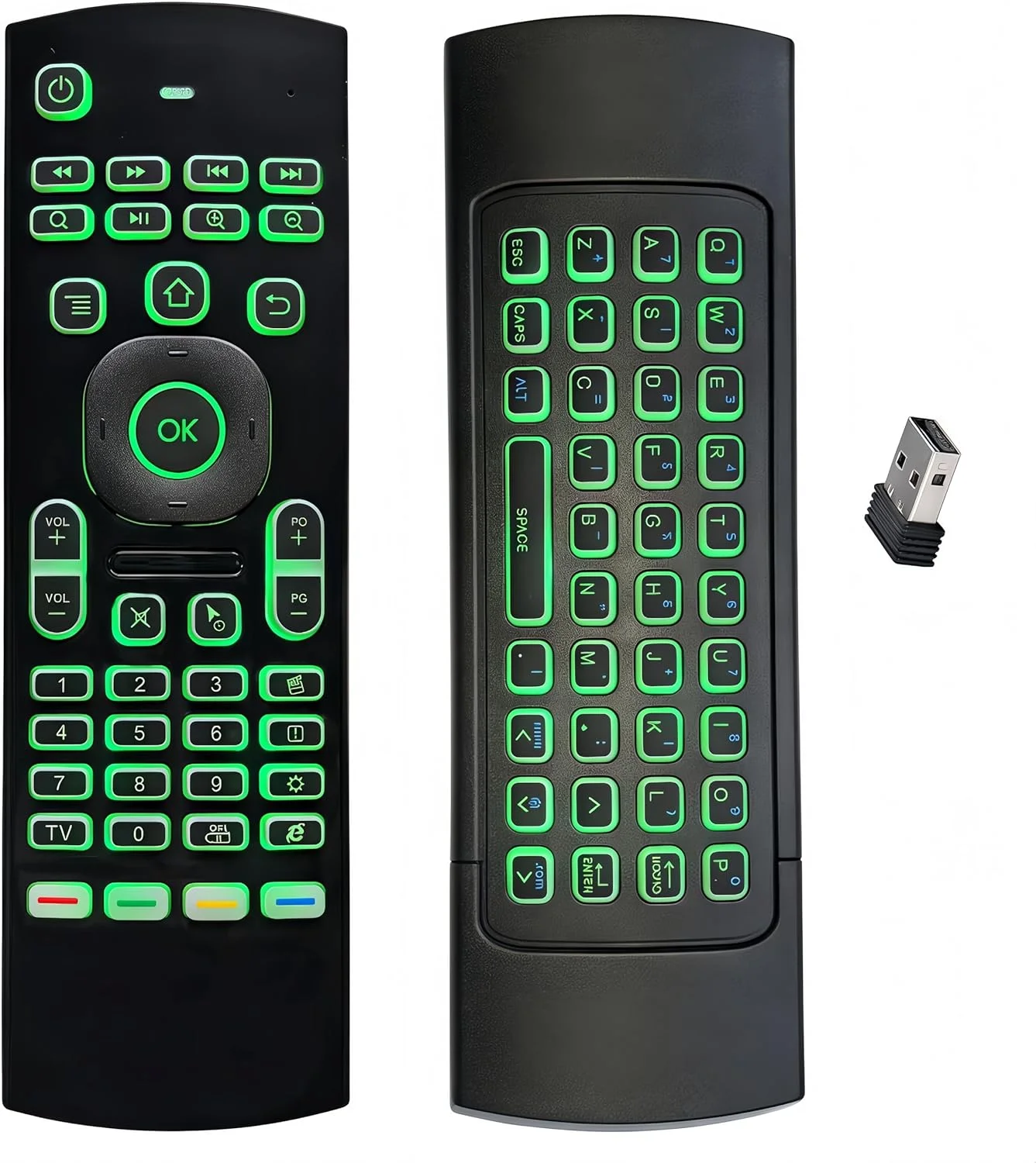 موس هوایی چندکاره MX3 2.4G با نور پس زمینه 7 رنگ، مینی کیبورد بی سیم و یادگیری کنترل از راه دور مادون قرمز برای اندروید باکس، پروژکتور، کامپیوتر و غیره موس هوایی چندکاره MX3 2.4G با نور پس زمینه 7 رنگ، مینی کیبورد بی سیم و یادگیری کنترل از راه دور مادون قرمز برای اندروید باکس، پروژکتور، کامپیوتر و غیره